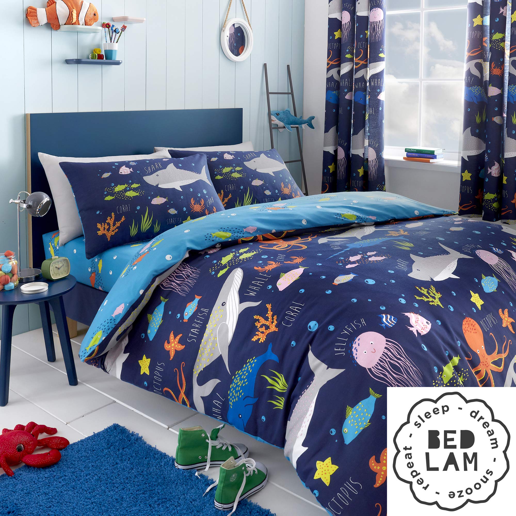 Bedlam Sea Life-Glow im Dunkeln, Bleistiftfalten, Baumwolle, Mehrfarbig, 168 x 183 cm (B x L)