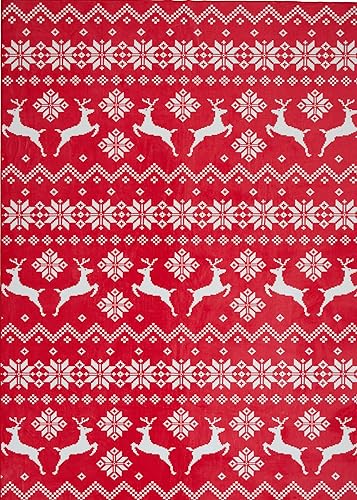 Miniatura 2 de Auemtyn Alfombra de Navidad para sala de estar, 2 x 3 pies, con parte trasera antideslizante, resistente a las manchas, con copos de nieve, ciervos