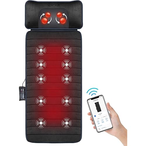 COMFIER Full Body Massage Mat with Heat & Vibration - 10 Motors, App Control, Movable Shiatsu Neck Pillow & 4 Heating Pads for Neck, Shoulders, Back, Black