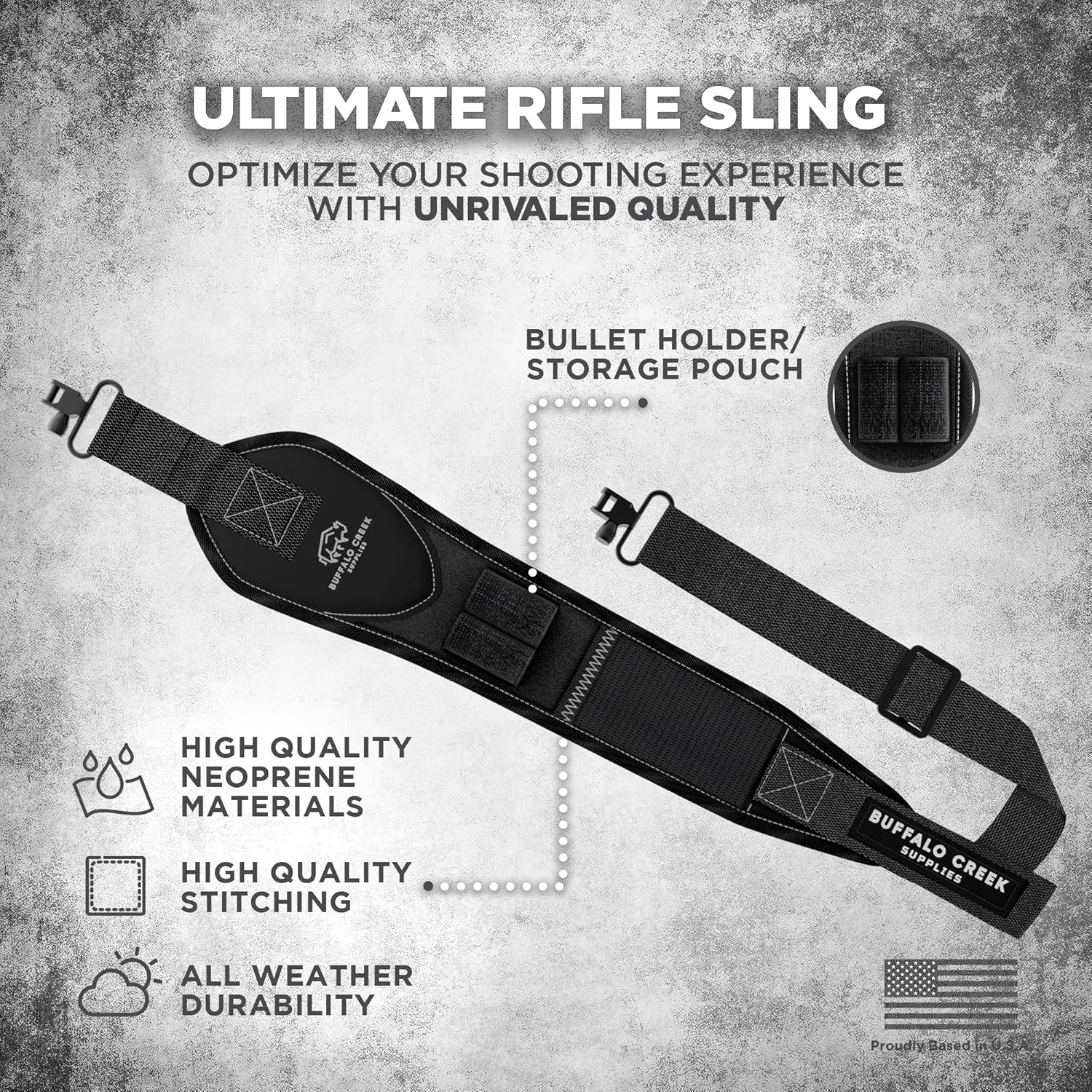 Buffalo Creek Supplies 2 Point Sling with Adjustable Length and Max Grip Non-Slip Technology for Outdoor Sports, Hunting, Range