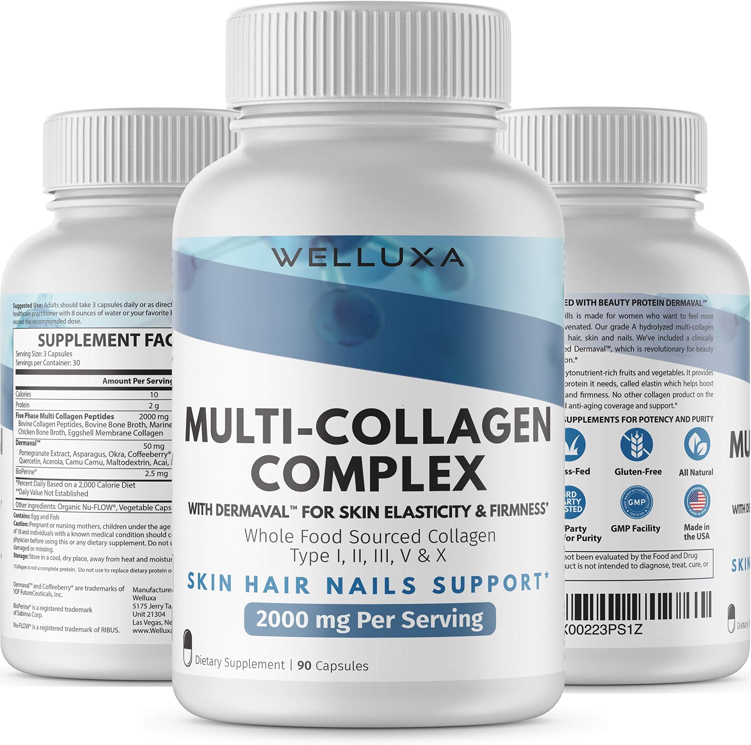 Premium Multi Collagen Pills (2000 mg) Type I,II,III,V,X - Collagen Pills for Hair Skin Nails Bones & Joints - Collagen Peptides - Hydrolyzed Collagen Capsules for Women & Men (90 Count) Unflavored