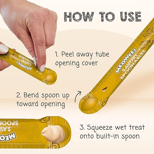 Miniatura 6 de Cucharas sabrosas con pollo real, salmón y pato, tubo de 8 unidades, golosinas húmedas exprimibles de triple sabor para gatos con cuchara integrada