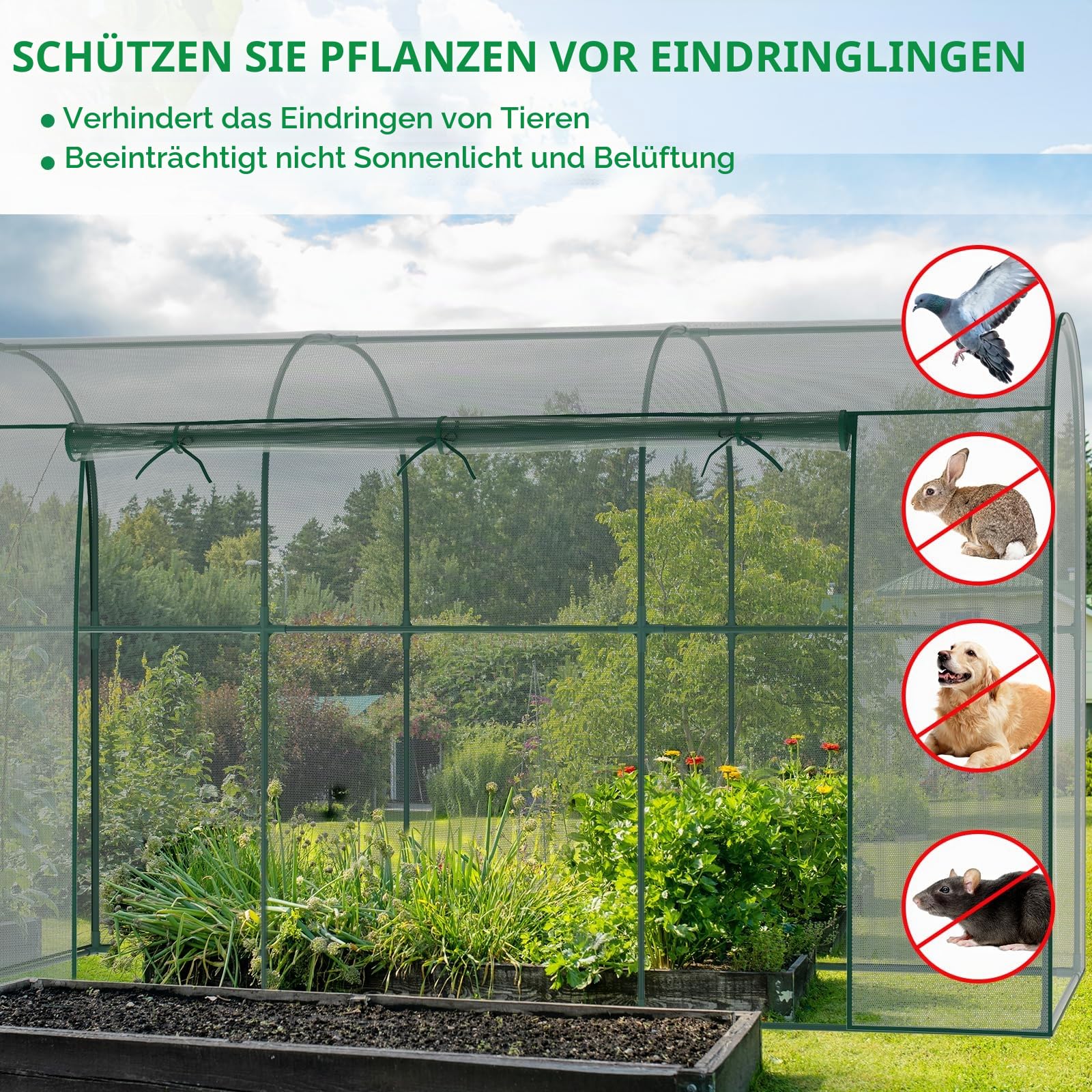 SUNYRISY 300x100x180 cm Gartenzaun Pflanzenkäfig Pflanzennetz für Tomaten Topfpflanzen Gemüse Blumen Schutz, Netz-Gewächshaus Gartennetz Zschafzaun Fence für Garten, Bogen