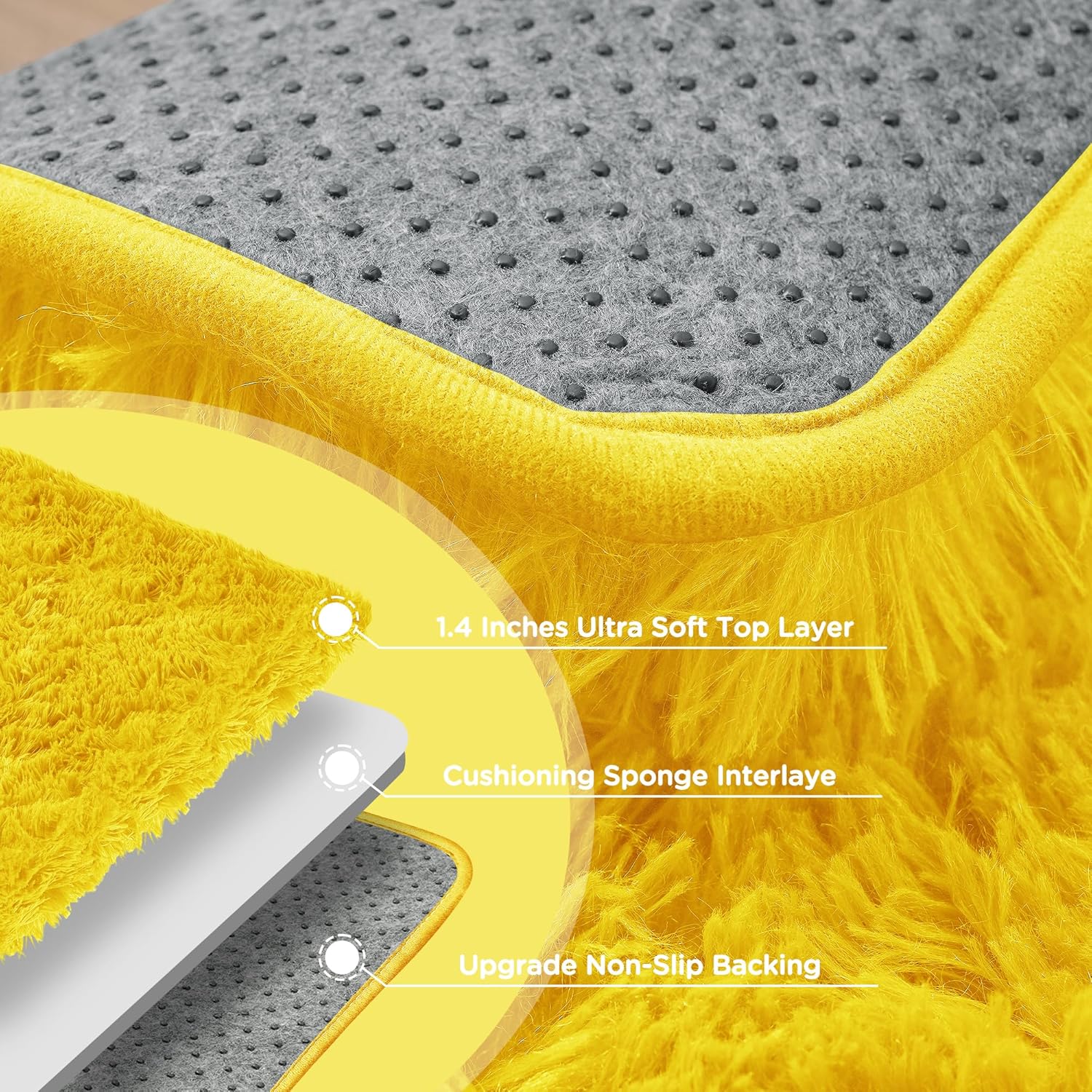 Yellow Shag Area Rug for Bedroom, 4x6 Fluffy Shaggy Rugs for Living Room Nursery, Ultra Soft Comfy, Modern Fuzzy Plush Carpet for Kids Boys Girls Teen Dorm Indoor Home Decor, Upgrade Non-Slip