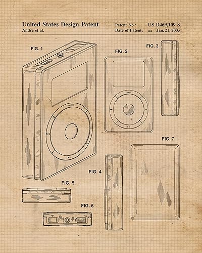 Miniatura 7 de Classic MP3 Music Player Audio Devices Patent Prints, 6 (8x10) Unframed Photos, Wall Art Decor for Home Office Steve Jobs Apple Garage Shop Science