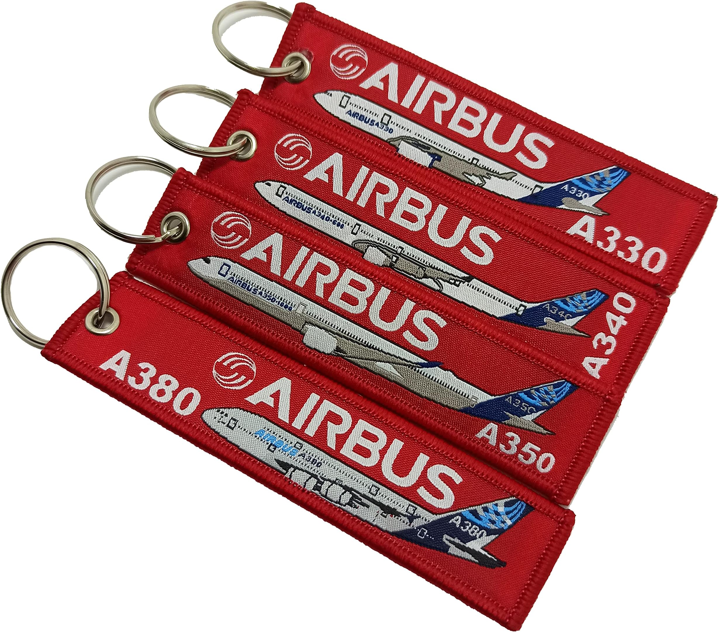 4 Pcs Pack Aviation Born To Fly Airbus Set A330, A340, A350, A380 Double Side Key Chain Keyring, Red