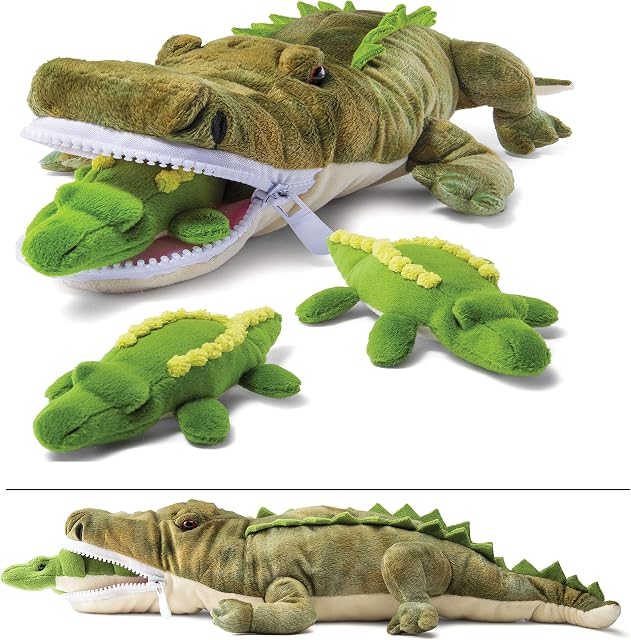Prextex Stuffed Crocodile Plush with 3 Little Cute Baby Crocodiles Plushies, Cuddly Crocodile Plushie, Soft Crocodile Teddy, Soft Large Giant Animals, Crocodile Stuffed Toy, Stuffed Toys for Babies