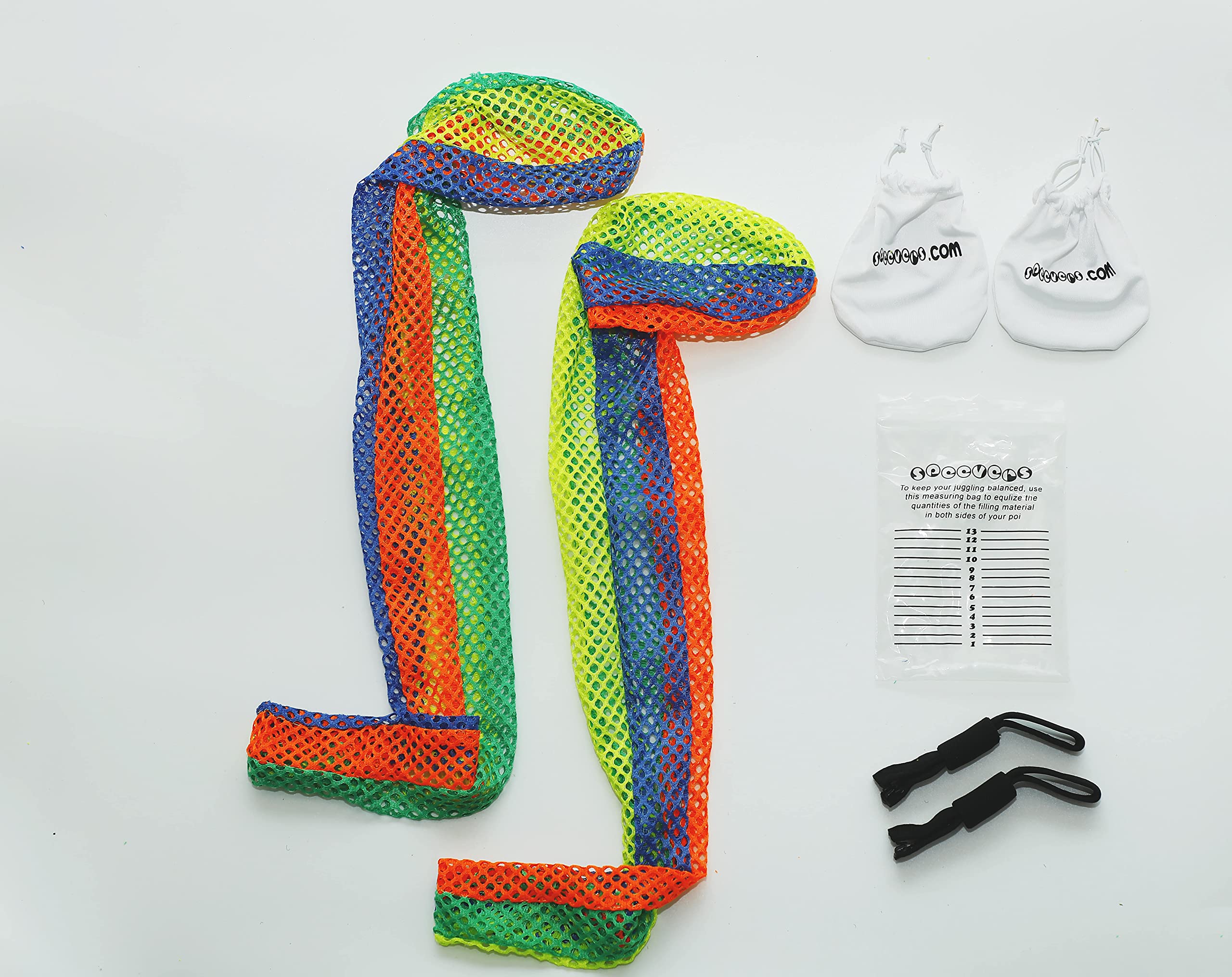 Training Sock Poi Set for Beginners and Professionals, Non Stretch Super Soft Net 5 Colors Available, LED Juggling Ball Props (Orange Green Yellow Blue)