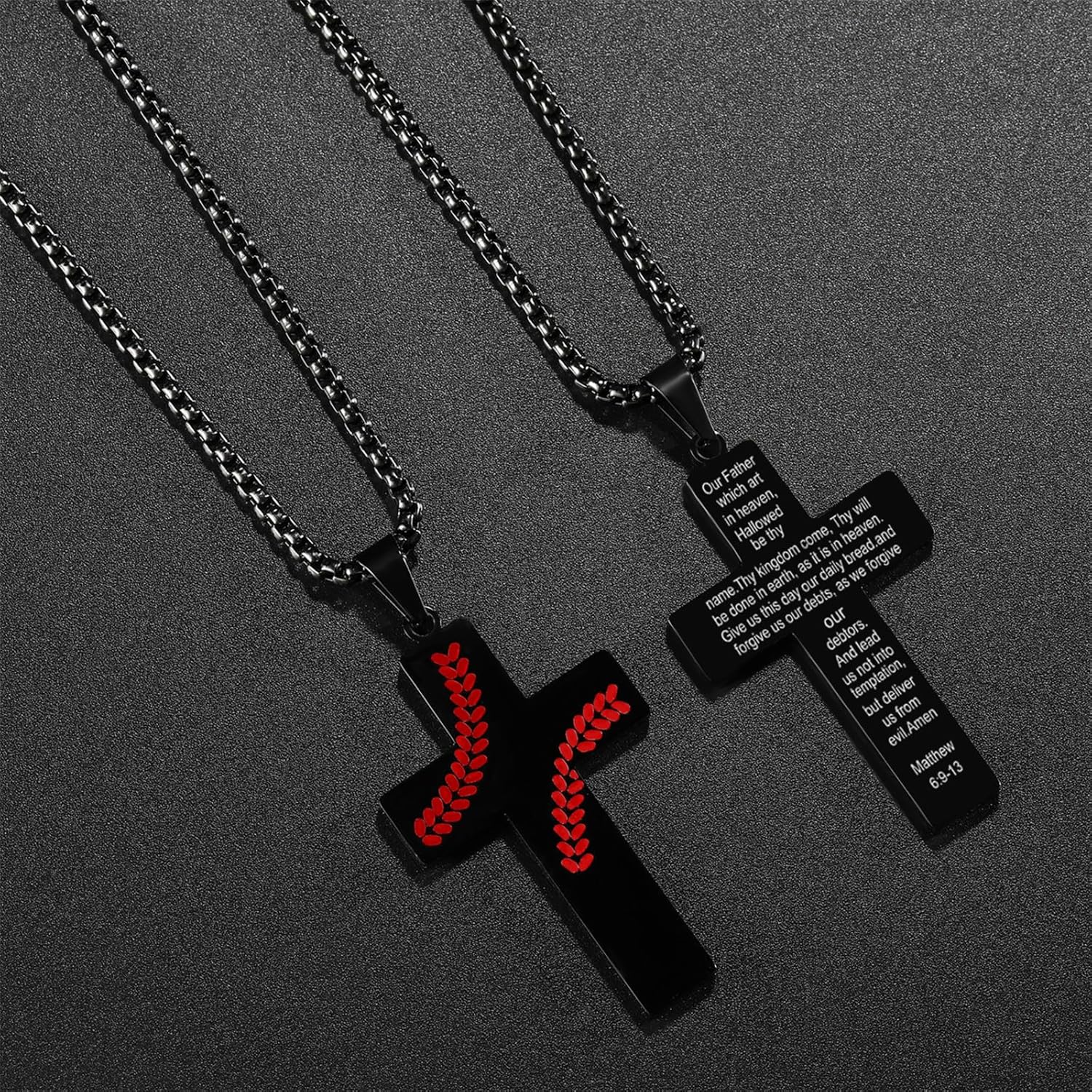 RWQIAN Baseball Cross Necklace for Men Bible Verse, Christian Religious Scriptures Faith Baptism 1st First Communion Pendant Chain for Boys, Father's Dad Day Graduation Jewelry Gifts for Him - Image 3