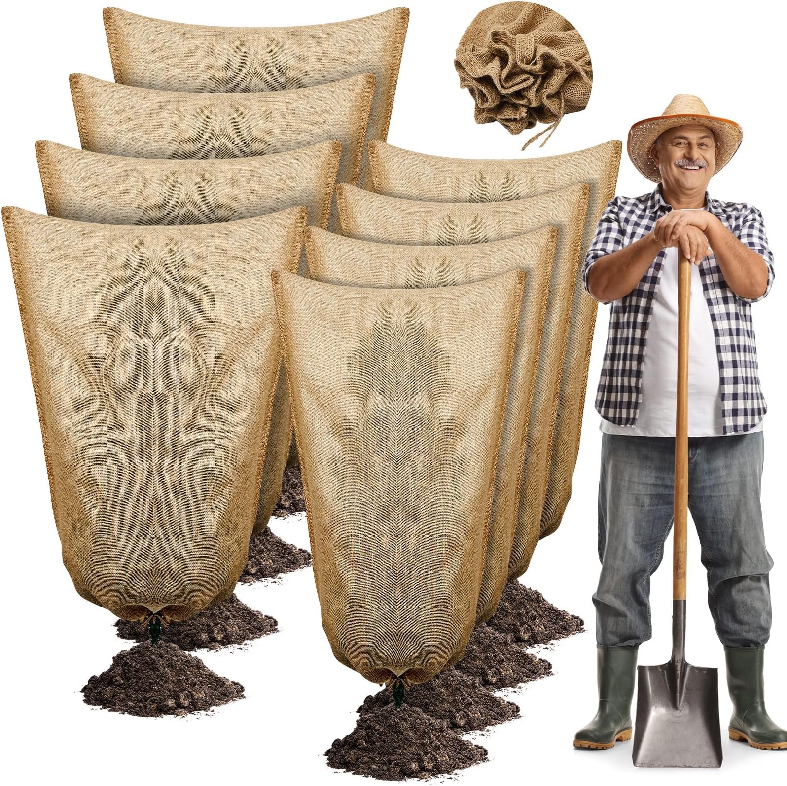 DredQcco 2 Pack Burlap Winter Plant Cover Bags 40 × 47 inch Reusable Large Size