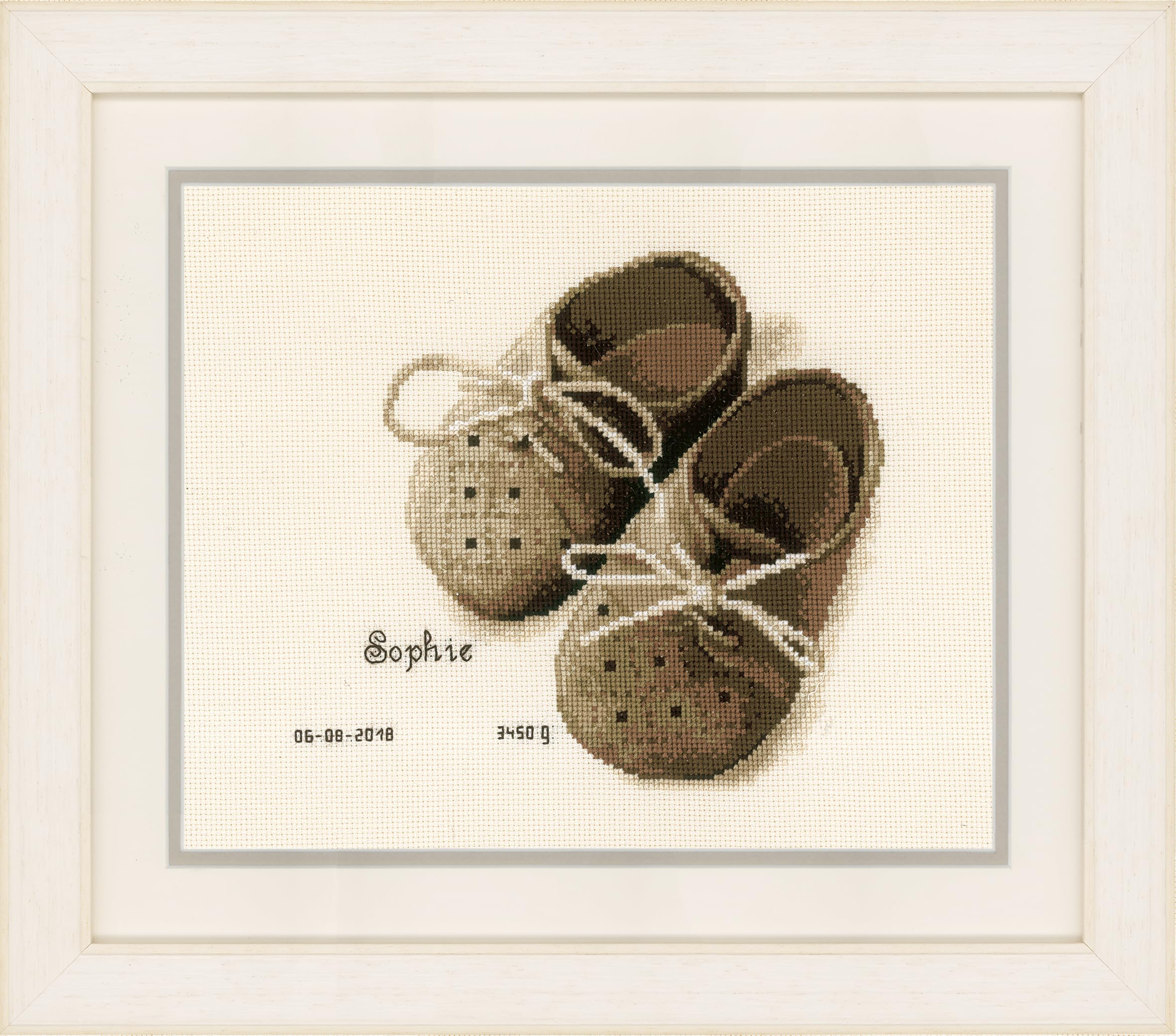 Vervaco Counted Cross Stitch Kit First Shoes, Cotton, Multi-Colour, 19 x 18 x 0.3 cm