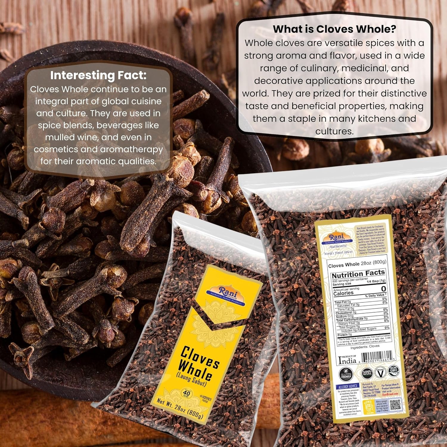 Rani Cloves Whole (Laung) 28oz (800g) Great for Food, Tea, Pomander Balls and Potpourri, Hand Selected, Spice ~ All Natural | NON-GMO | Kosher | Vegan | Gluten Friendly | Indian Origin
