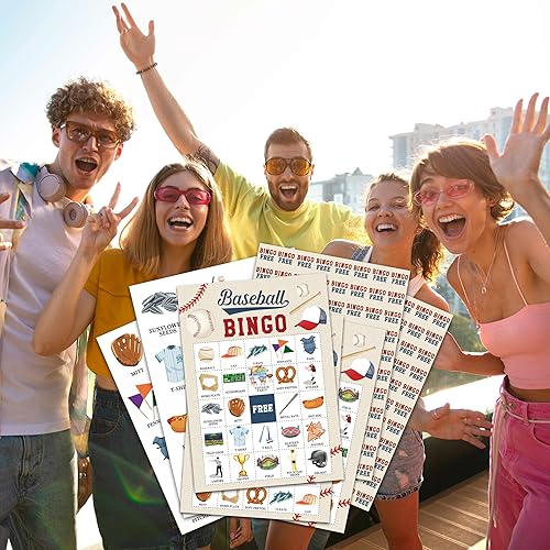 Miniatura 4 de OZTEMETY Juego de cartas de bingo de béisbol, juego de bingo de béisbol para adultos y niños, suministros de fiesta deportiva, recuerdos,