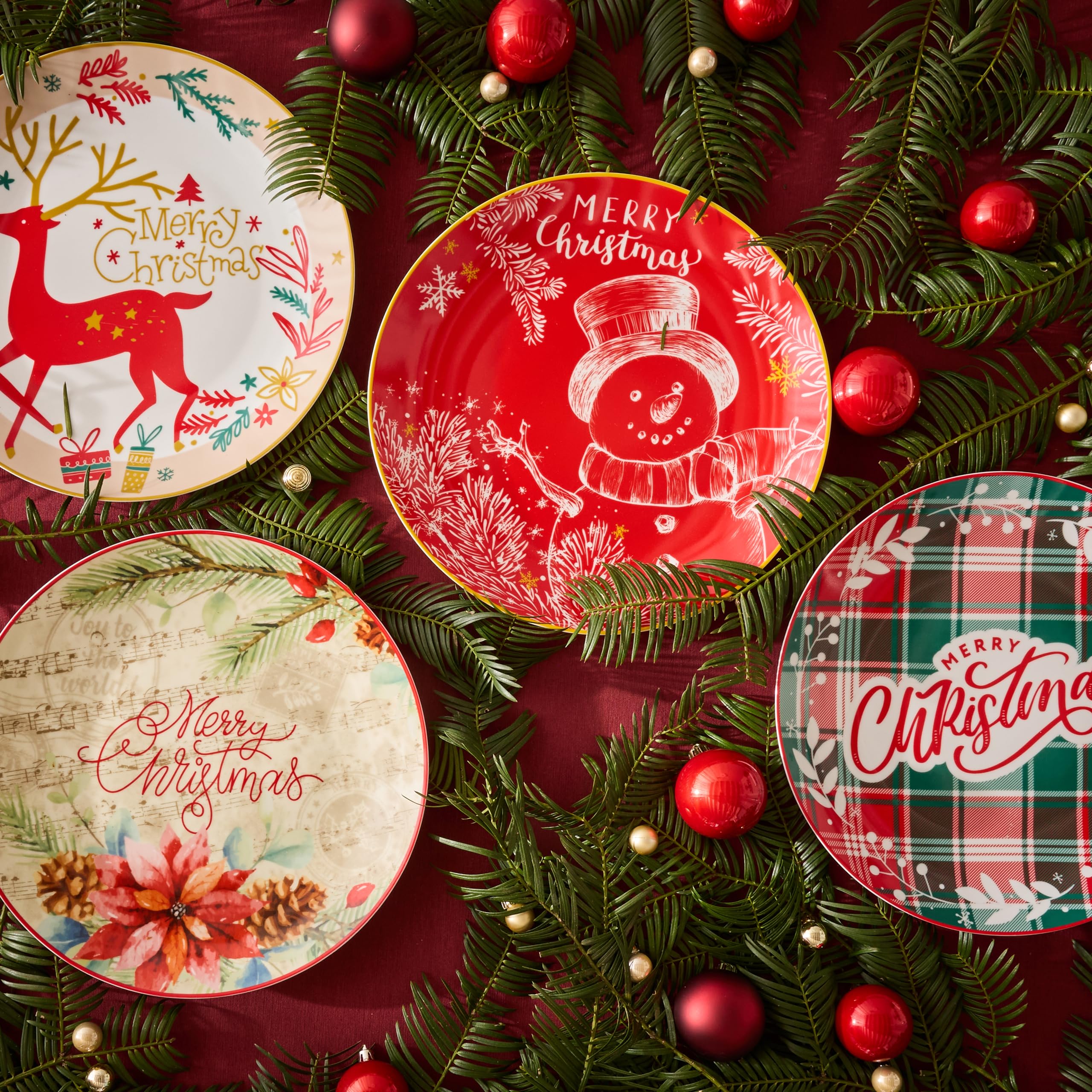Tognana Xmas Deer, assiette à panettone 31 cm, porcelaine, rouge