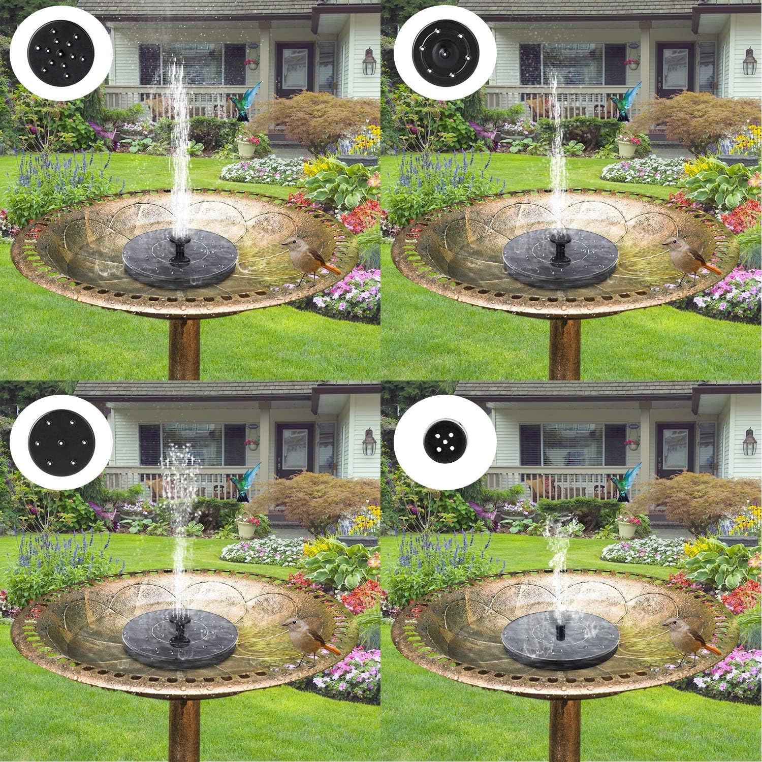 ROADTEC Upgraded 2.4W Solar Fountain Pump with Battery Backup, Outdoor Floating Solar Powered Water Fountain Pump for Bird Bath, Pond, Swimming Pool, Garden