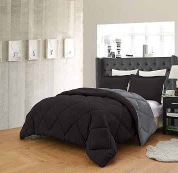 Empire Home 3 Piece Solid Alternative Dayton Comforter Set 16 Color Combinations Black/Gray, Twin