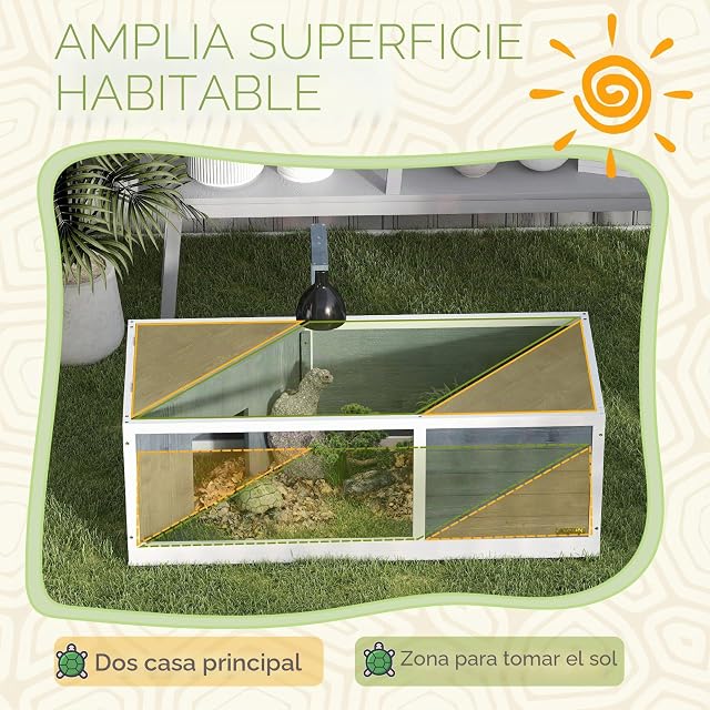 Foto 4 de 8 de PawHut Casa Tortuga de Madera con 2 Viviendas, 120x50x40 cm, Gris