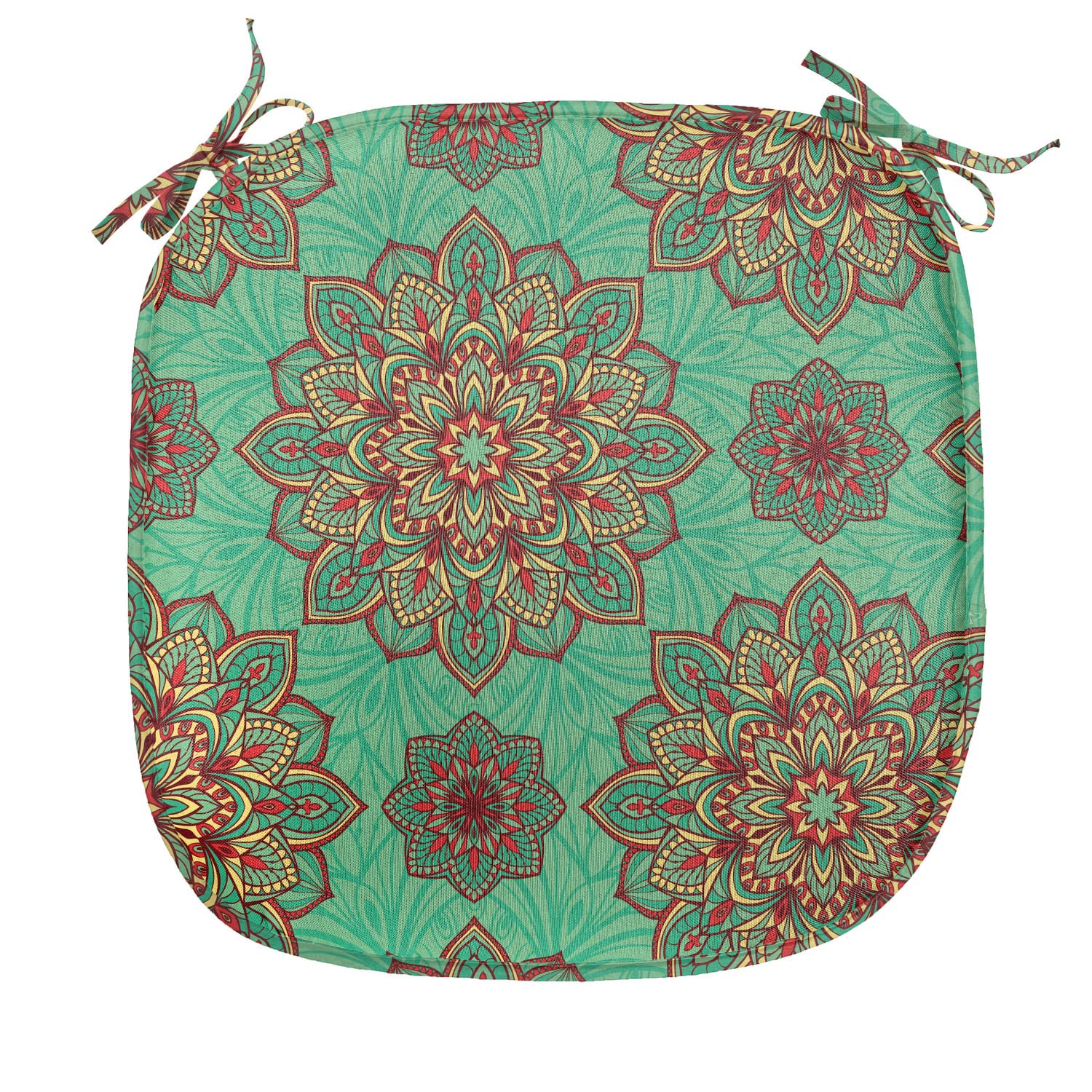 Ambesonne Turquoise Chair Seating Cushion Set of 2, Eastern Oriental Pattern of Mandala Traditional Geometric Art, Anti-Slip Seat Padding for Kitchen & Patio, 16