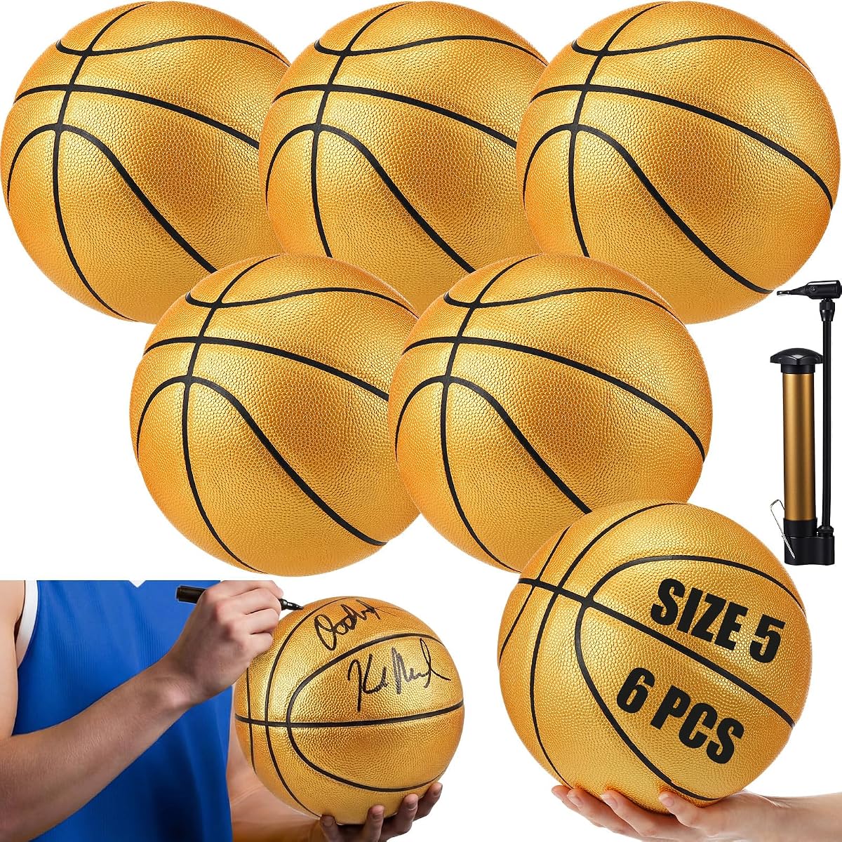 Soulchen 6/12 piezas de baloncesto autógrafo tamaño oficial 4/5/6/7 con bomba de aire para premios, trofeos, banquetes, hitos nocturnos para personas mayores, entrenador, amante del baloncesto, regalo del equipo, interior y exterior