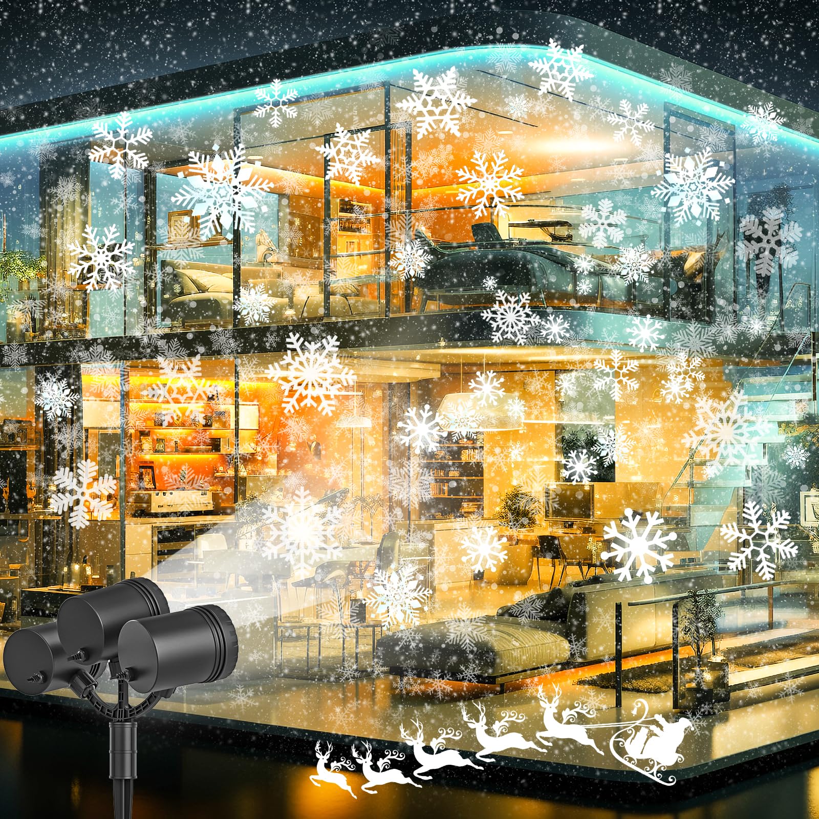 Schneeflocken Projektor Licht, Schneeflocke LED Weihnachtslicht Projektor - wasserdichte Urlaub Dekorationen für Außen Hof und Haus