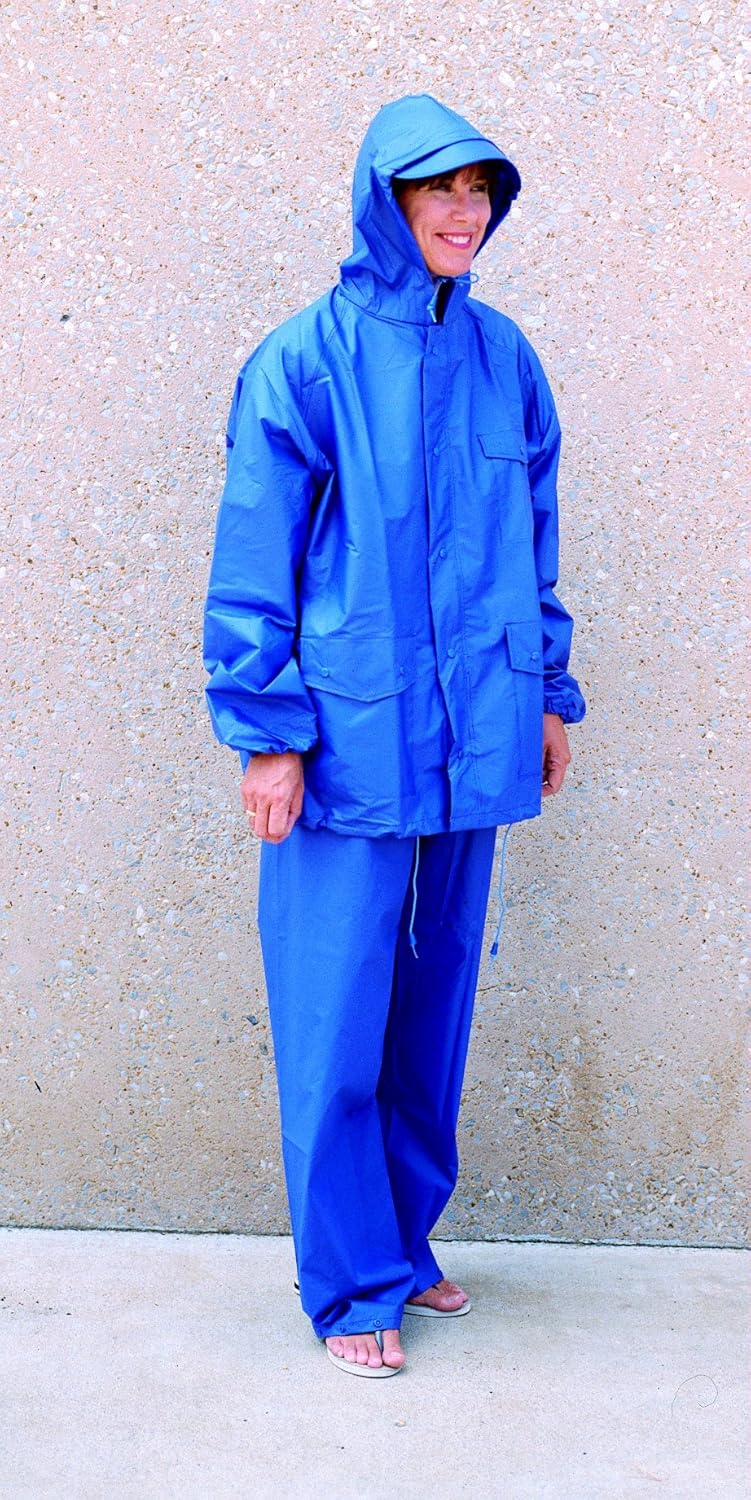 MCR Safety 7032X3 Challenger PVC/Nylon Double Stitched 2-Piece Suit with Attached Hood, Blue, 3X-Large