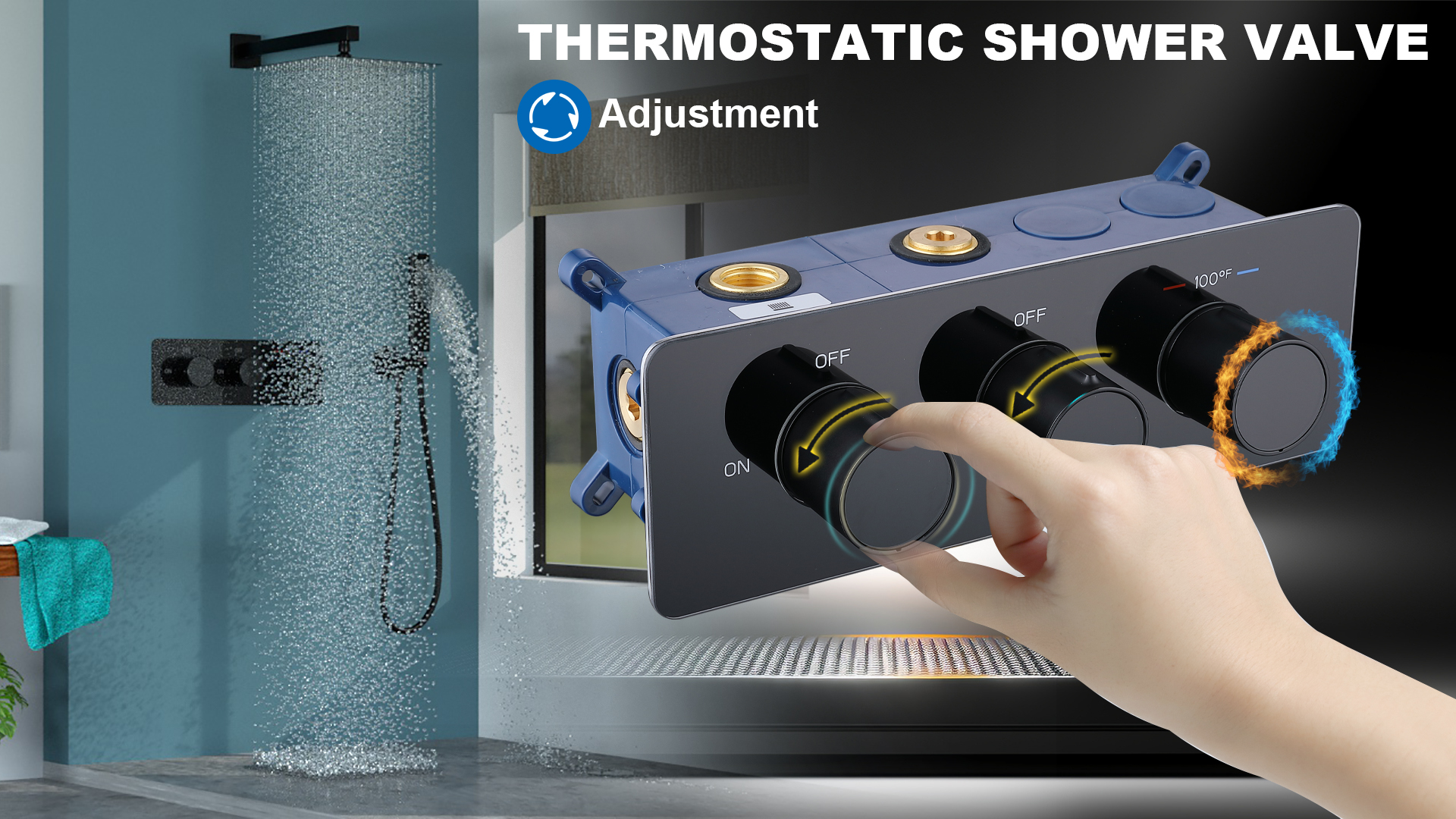 NPYSVSSS 2 Way Shower Diverter Thermostatic Valve, 3 Handle Multi