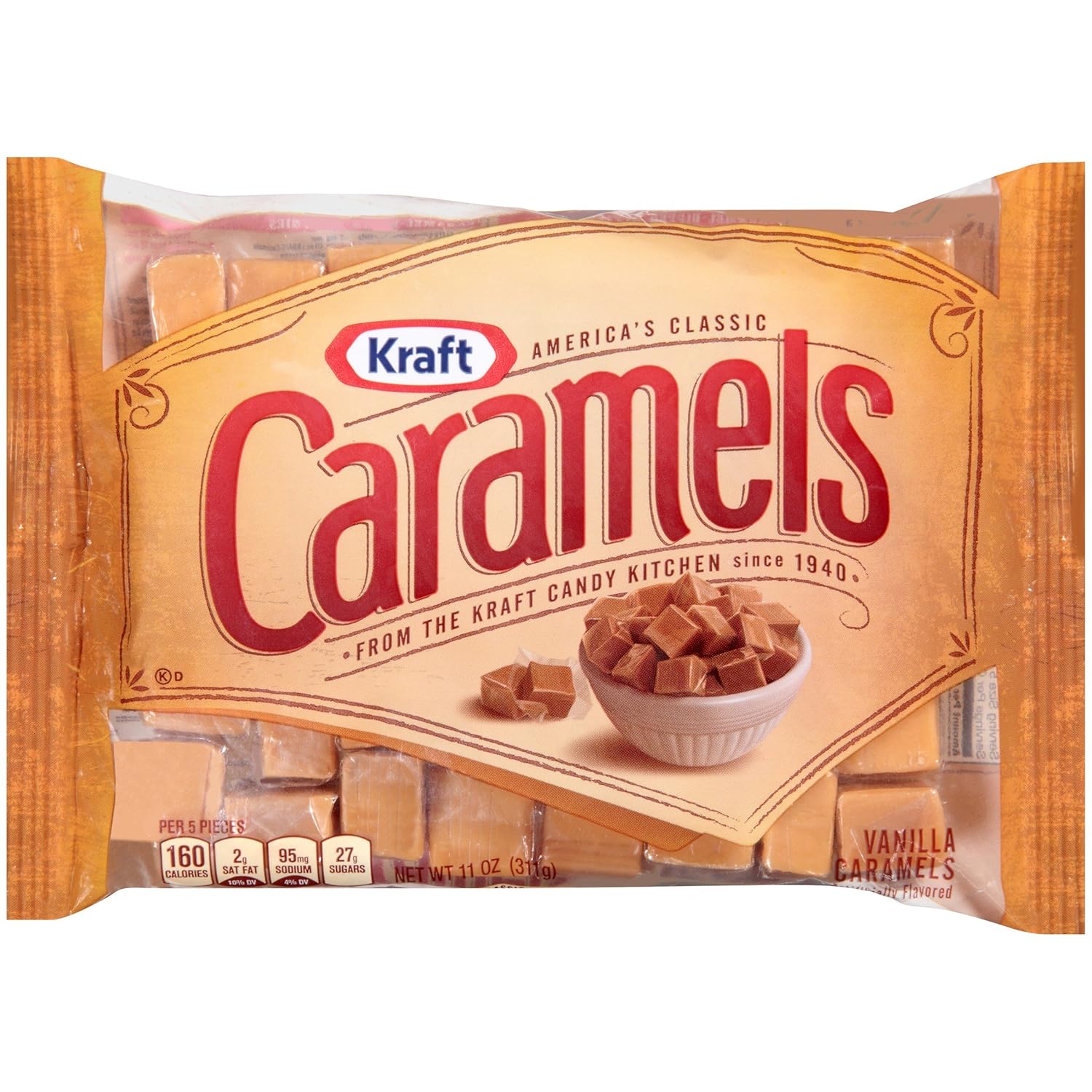 Kraft Caramels Individually Wrapped Caramel Candy Snack Bag (11 oz Bags, Vanilla, 132 Oz (Pack of 12)