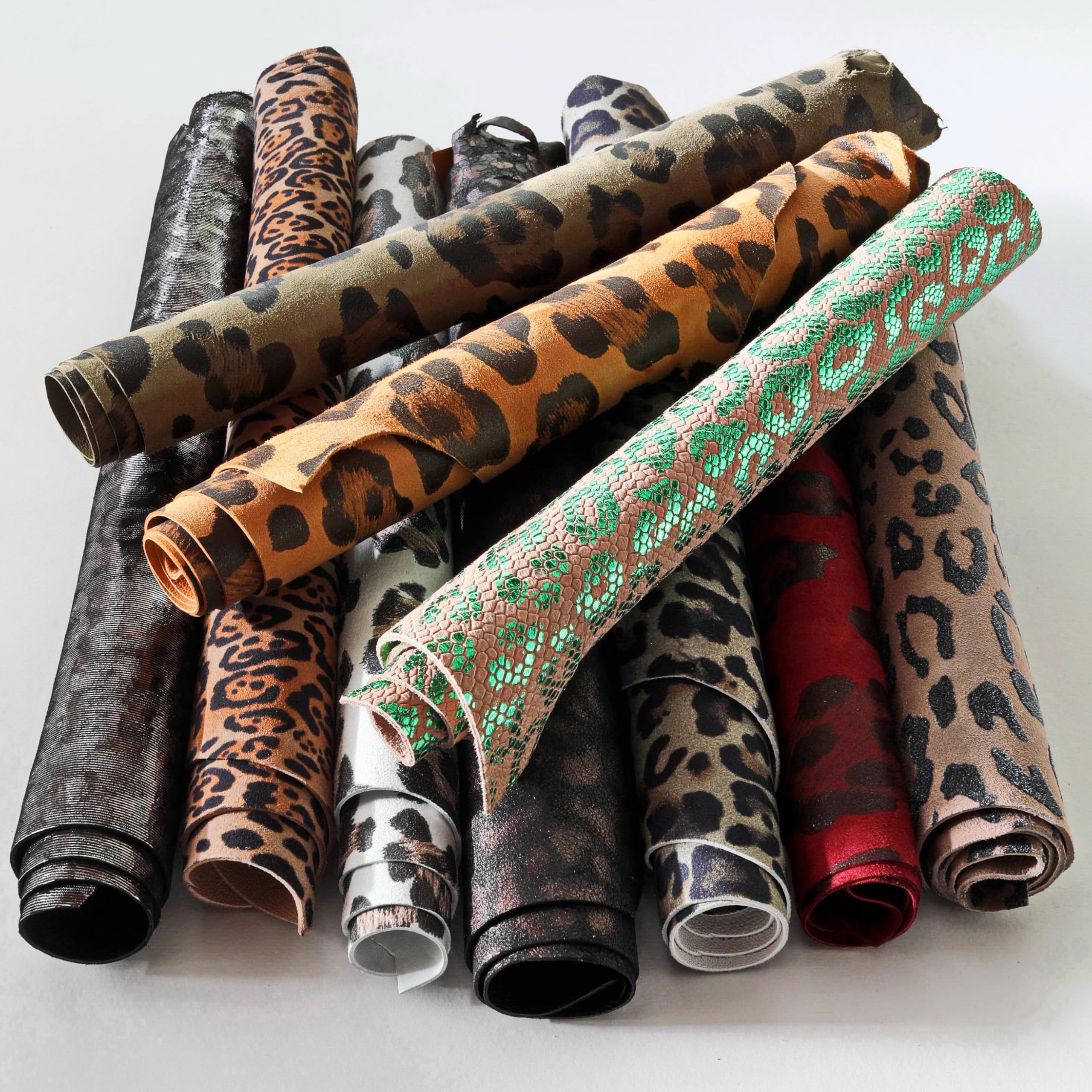 LA GARZARARA - Retales de piel con estampado de leopardo - Mínimo 25 x 20 cm máximo 40 x 40 cm - 0,500 kg - Selección aleatoria para manualidades, costura y creaciones a mano - Varias Frantasie
