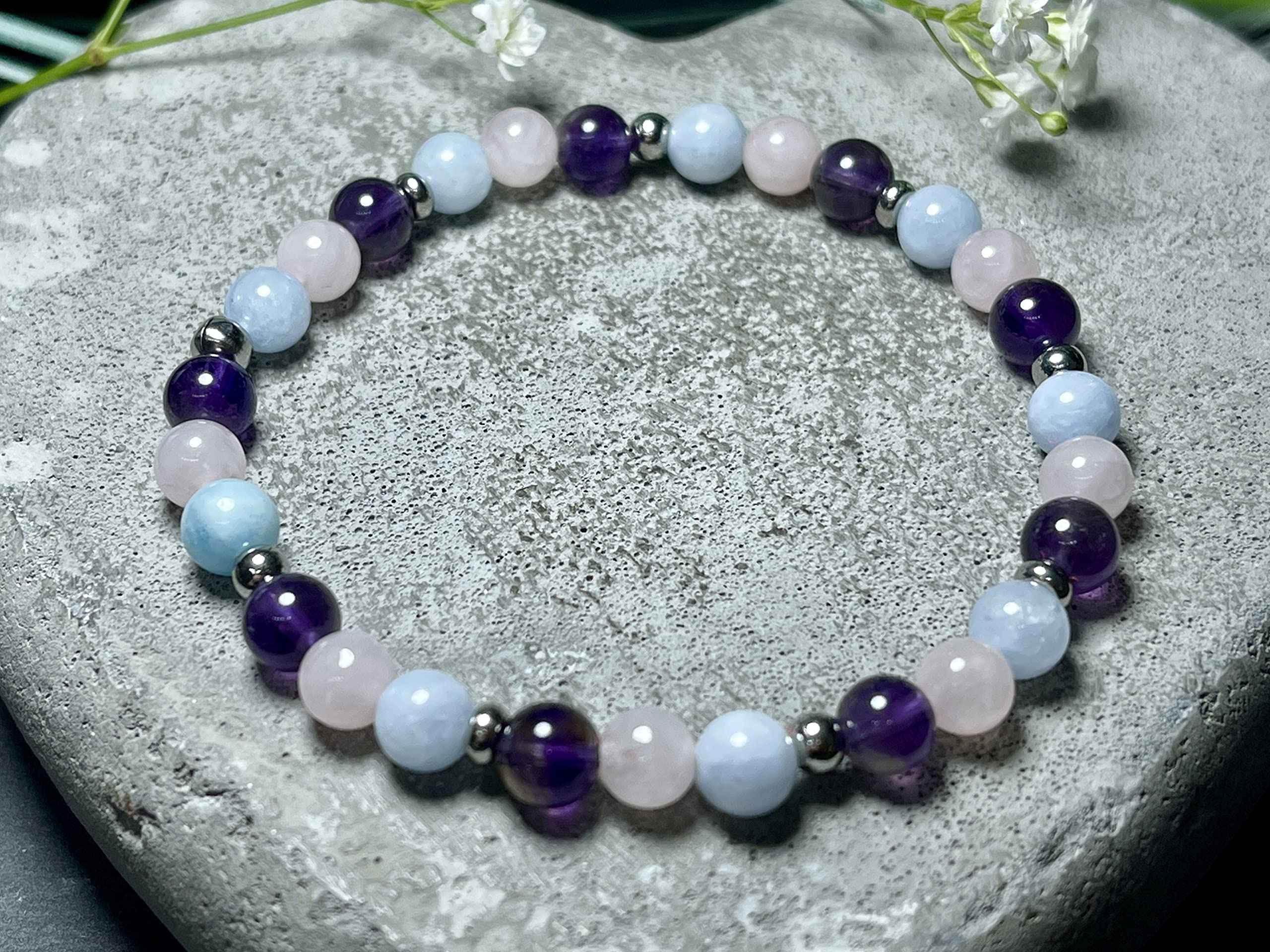 Armband Mix Amethyst Aquamarin Rosenquarz Edelstahlperlen - Perlenarmband Damen Kinder - echte Edelsteine - Handmade Personalisierbar