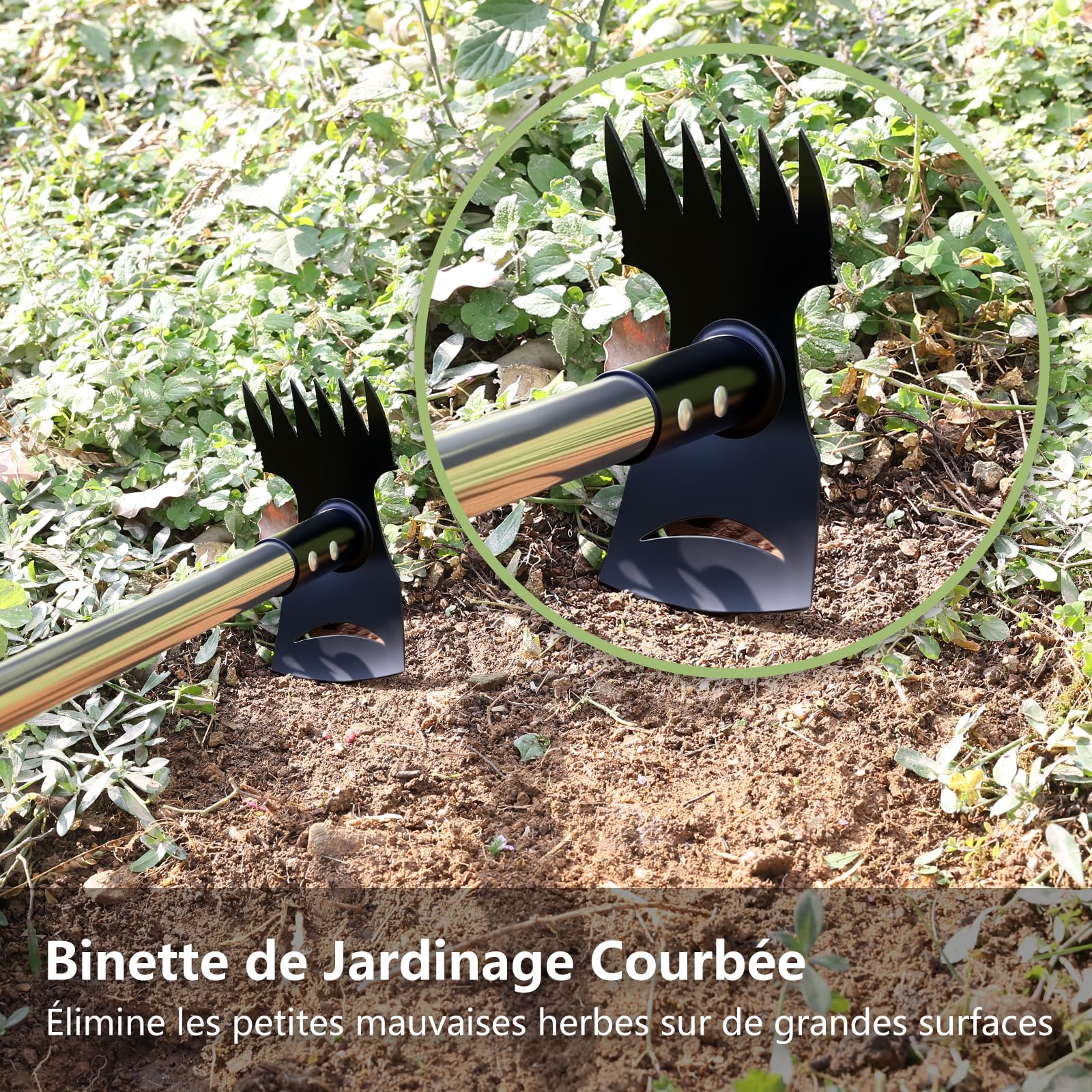 Mitclear Binette Jardinage avec Manche Long(148cm), Outils de Jardin avec Binette et Râteau de Désherbage, Desherbeur Manuel, Houe de Jardin avec 6 Griffes pour Ameublir, Aérer et Désherber Le Sol