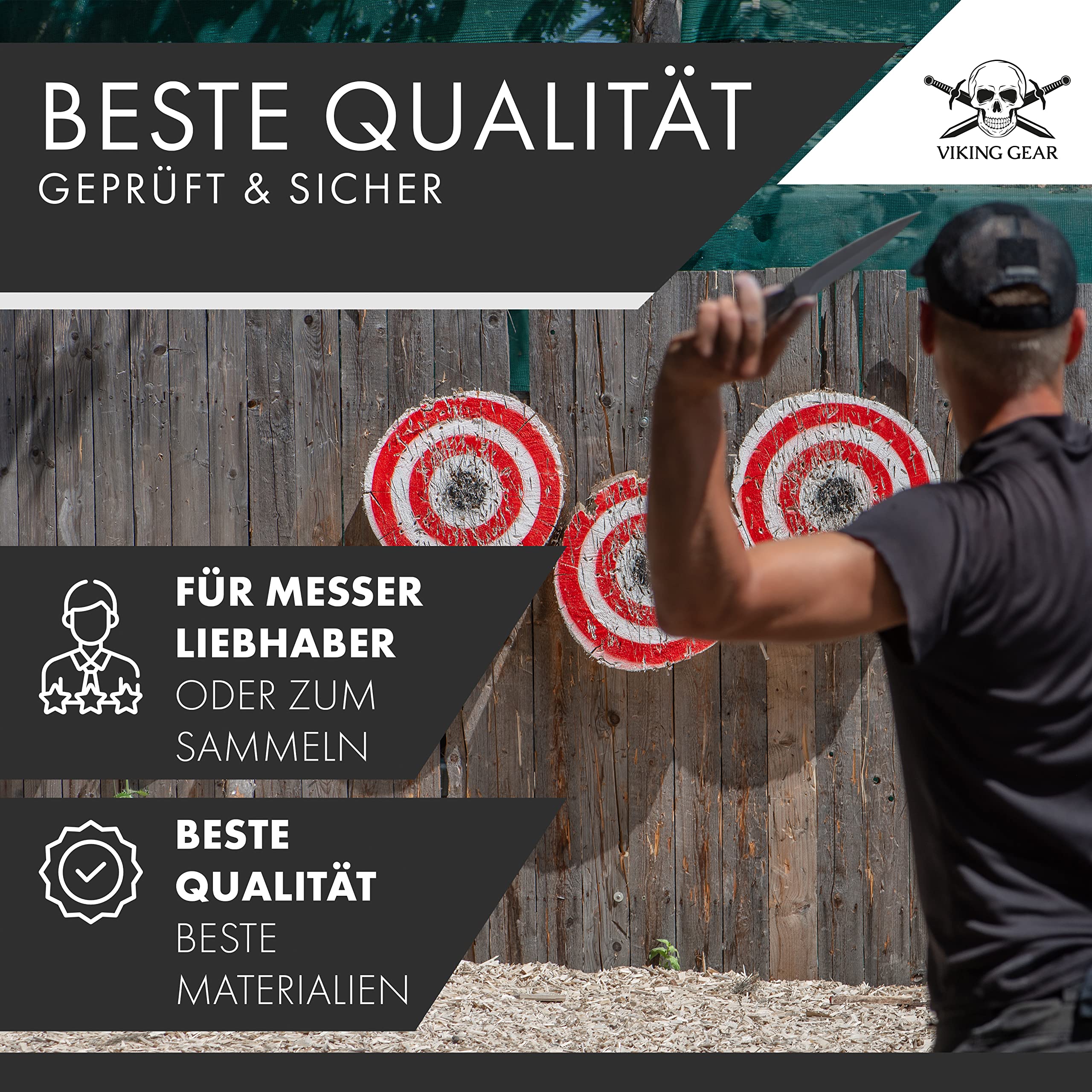 VIKING GEAR® 6X EXPENDABLE Wurfmesser Profi Kunai ca. 22,5 cm - Throwing Knife - Trainingsmesser - Gürtelmesser - Wurfmesser Set inklusive Holster aus Nylon - schnelles Werfen Messer schwarz Edelstahl