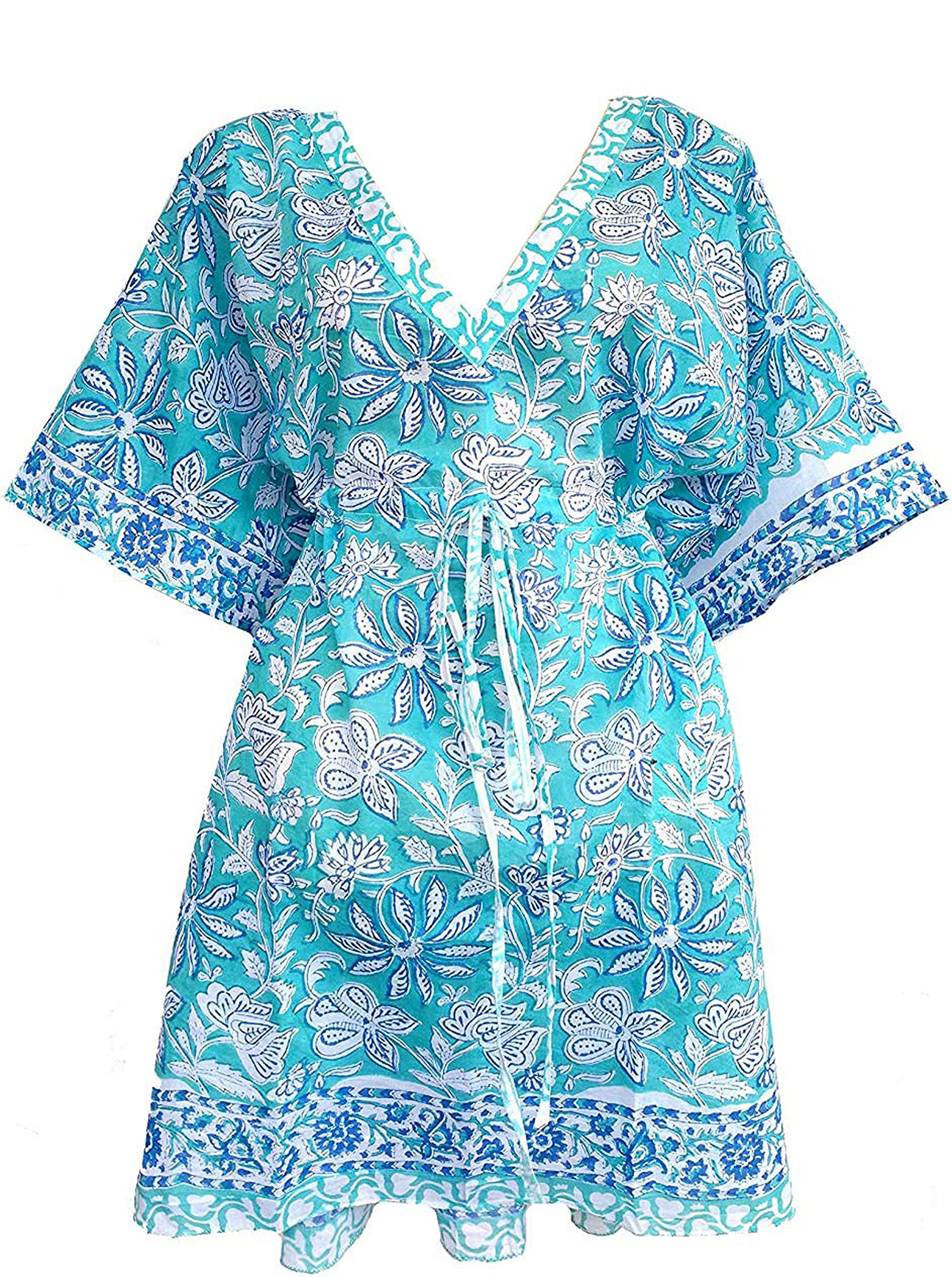 100% Cotton Hand Block Print Swimsuit Cover-up Beach Caftan Women's Print Kaftan