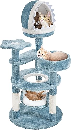 Yaheetech Árbol para gatos con temática oceánica de 45.5 pulgadas, torre para gatos de varios niveles, muebles de felpa para mascotas con nido en