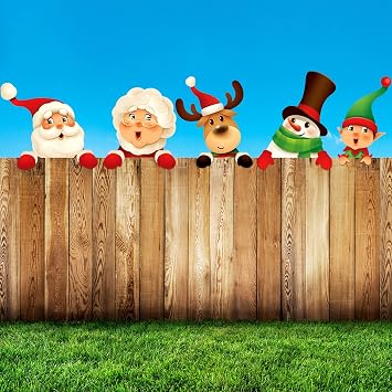 Bucherry 5 Pcs Christmas Fence Peeker Decoration Peeking Christmas Yard Decorations Santa Claus Elk Snowman Peeker Elf Outdoor Xmas DIY Cute Garden Fence Sign for Xmas DIY Home Patio Garden Outdoor