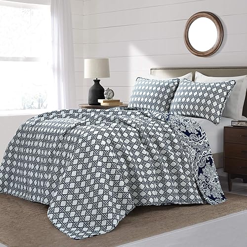 Miniatura 6 de Lush Decor - Juego de ropa para cama manta reversible ligera 3 piezas diseño de cachemira estampado de damasco