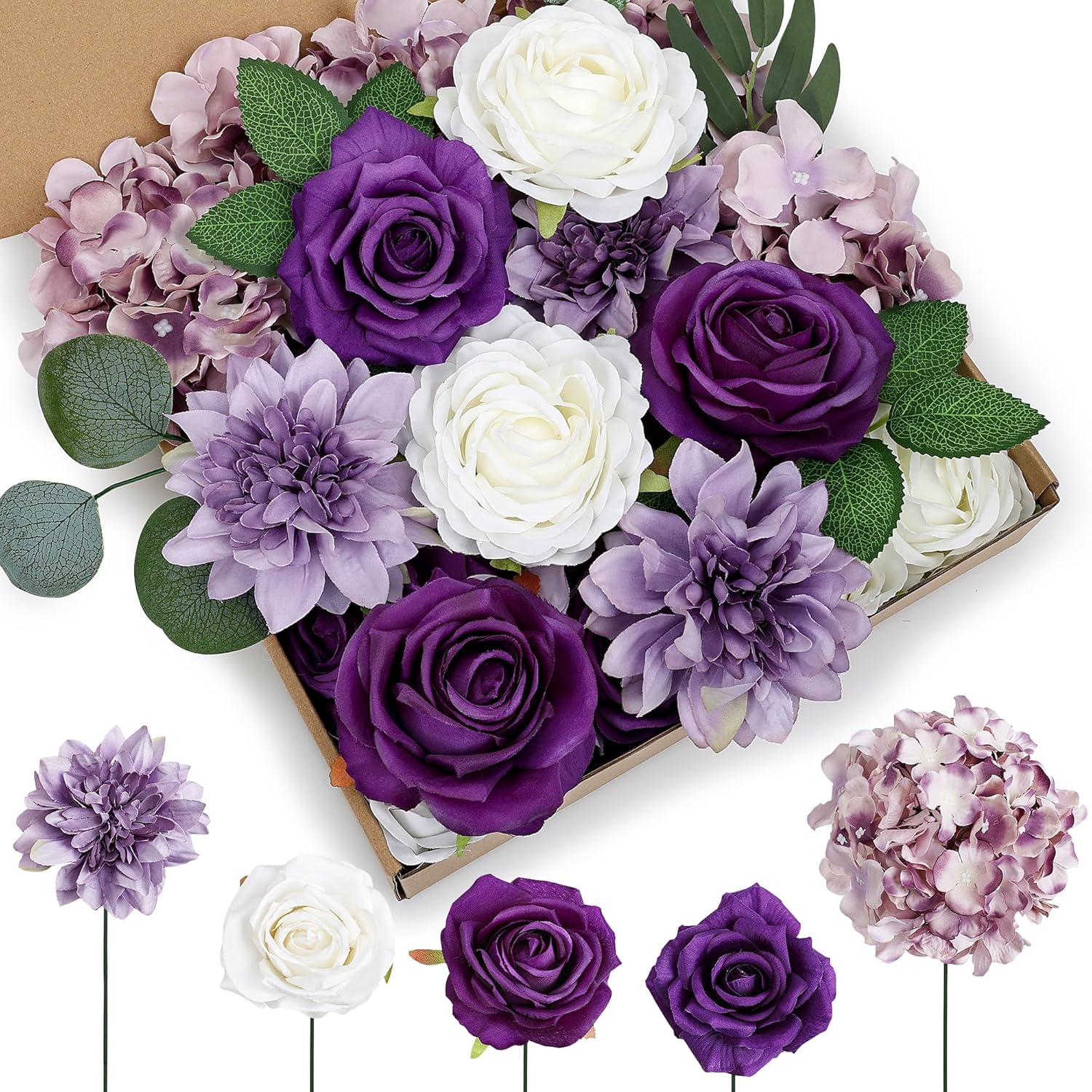 80Pcs Artificial Flowers Combo Set, Fake Silk Flowers Decor with Stems for DIY Roses Wedding Party Centerpieces Bridal Bouquets Cake Decorations Arrangements Indoor Outdoor(Blush Pink)