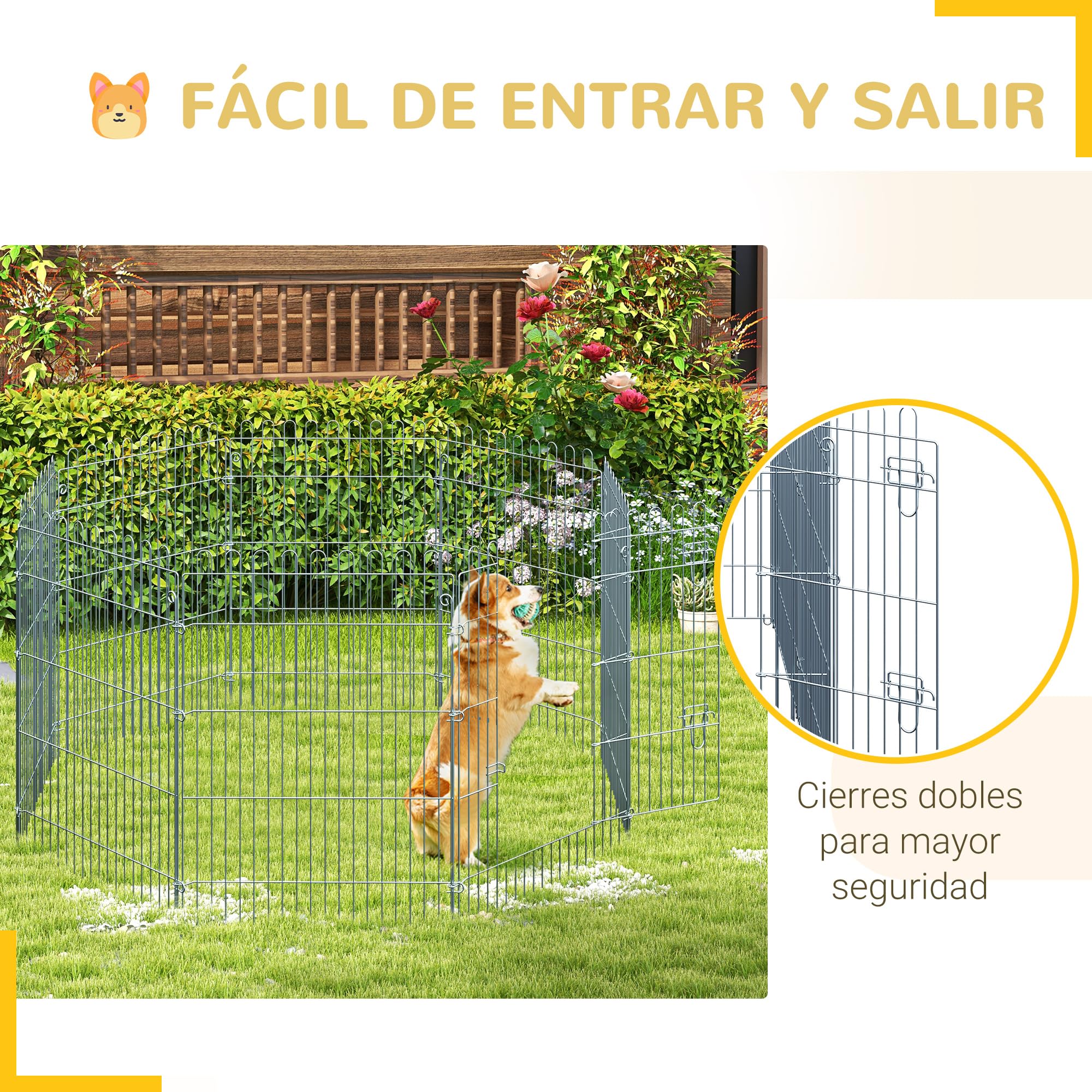 PawHut Parque para Mascotas Valla Corral 8 Vallas 63x76cm + Puerta Entrenamiento Perros