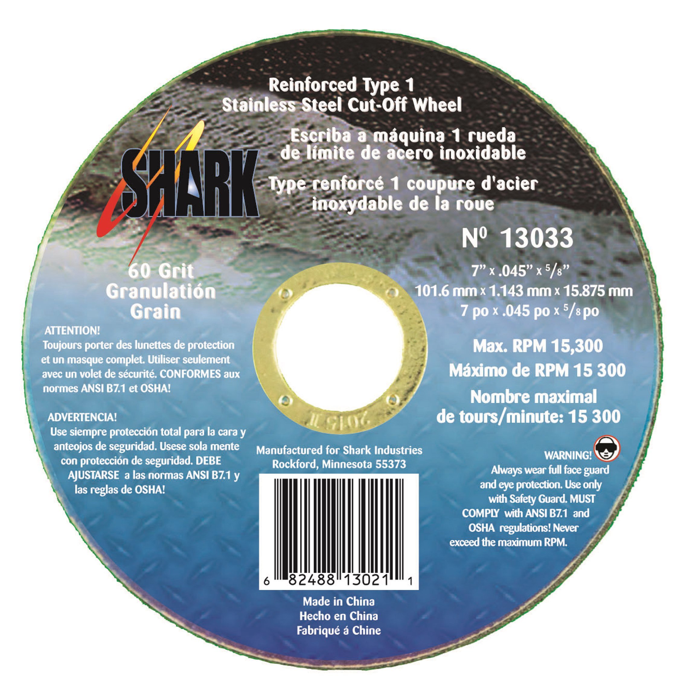 Shark Welding 13033 Shark 7-Inch by 0.045-Inch by 7/8-Inch Ss 60-Grit Type 1 Cut-Off Wheel, 25-Pack