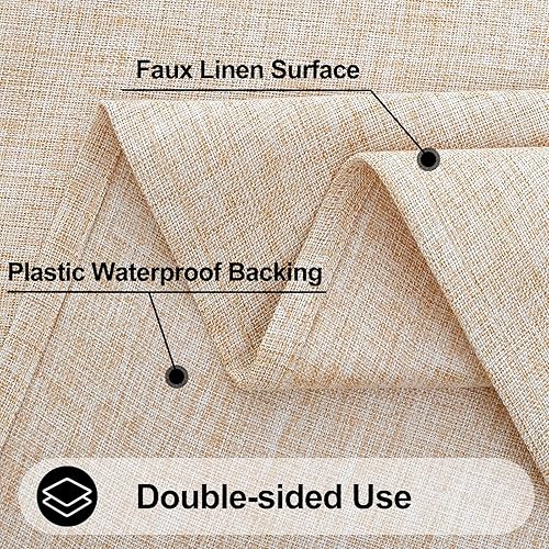 Miniatura 3 de smiry Mantel redondo de lino sintético, mantel de tela de arpillera impermeable, fundas decorativas lavables de mesa de granja para cocina, comedor,