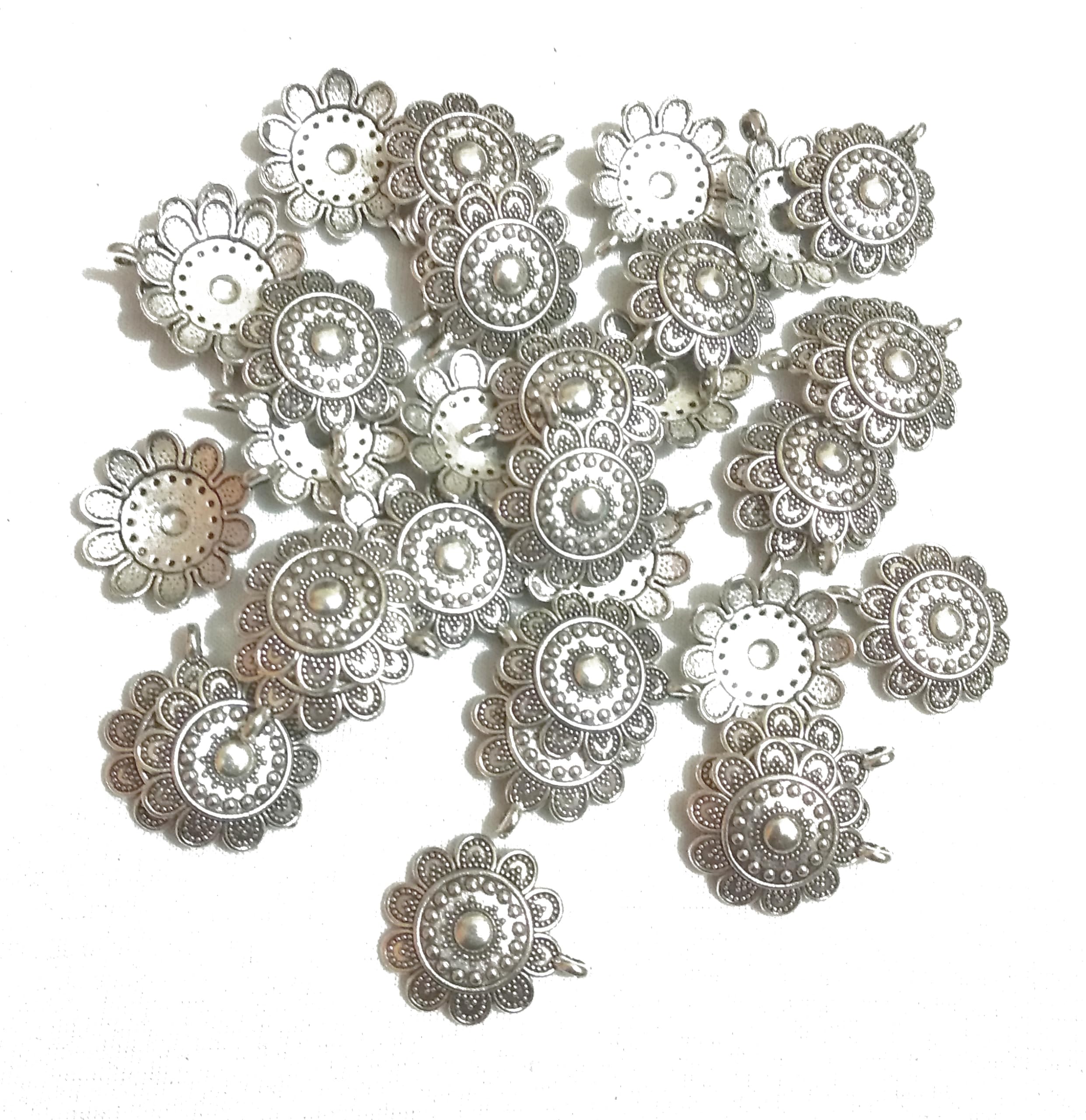 DeysCraft Wholesale Bulk Lots Jewelry Making Silver Charms Smooth Tibetan Metal Charms Pendants DIY for Necklace Bracelet Earring Jewelry Making and Crafting, 25 Pieces Design 98