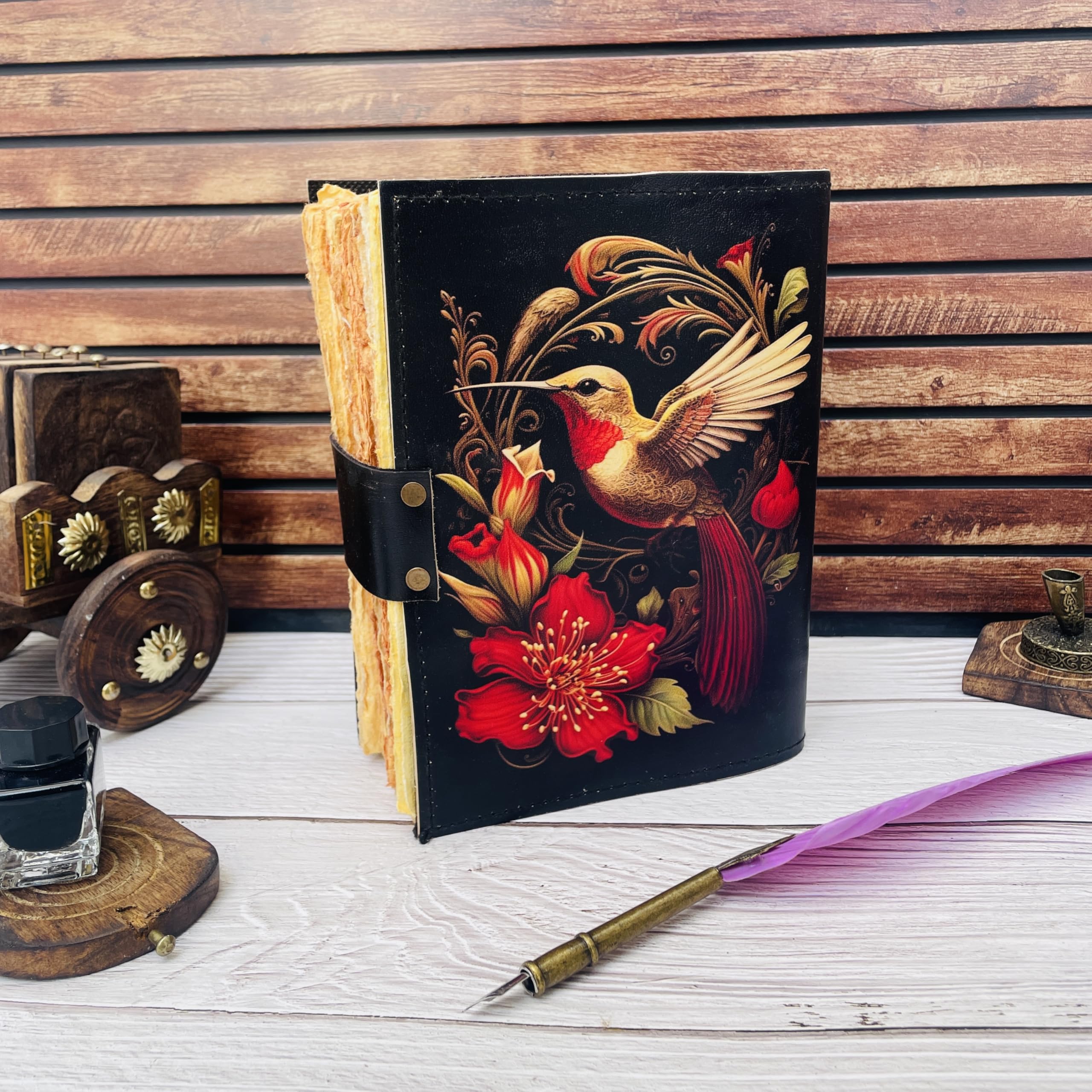 KMAAC Diario con libro delle ombre, 400 pagine, design vintage con colibrì, grande quaderno di preghiera per scrivere, album da disegno, diario di carta artistica per donne