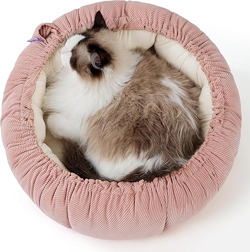 Lesure Dog beds for Small Dogs - Washable Cute Cat Beds with Versatile Dual-Use Design, Reversible Round Pet Bed for Puppy and Kitten, 25x25x8 Inches