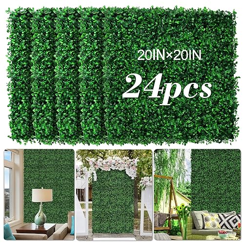 AOKIE 20"X20" Artificial Grass Wall, 24Pcs Boxwood Hedge Wall Panels