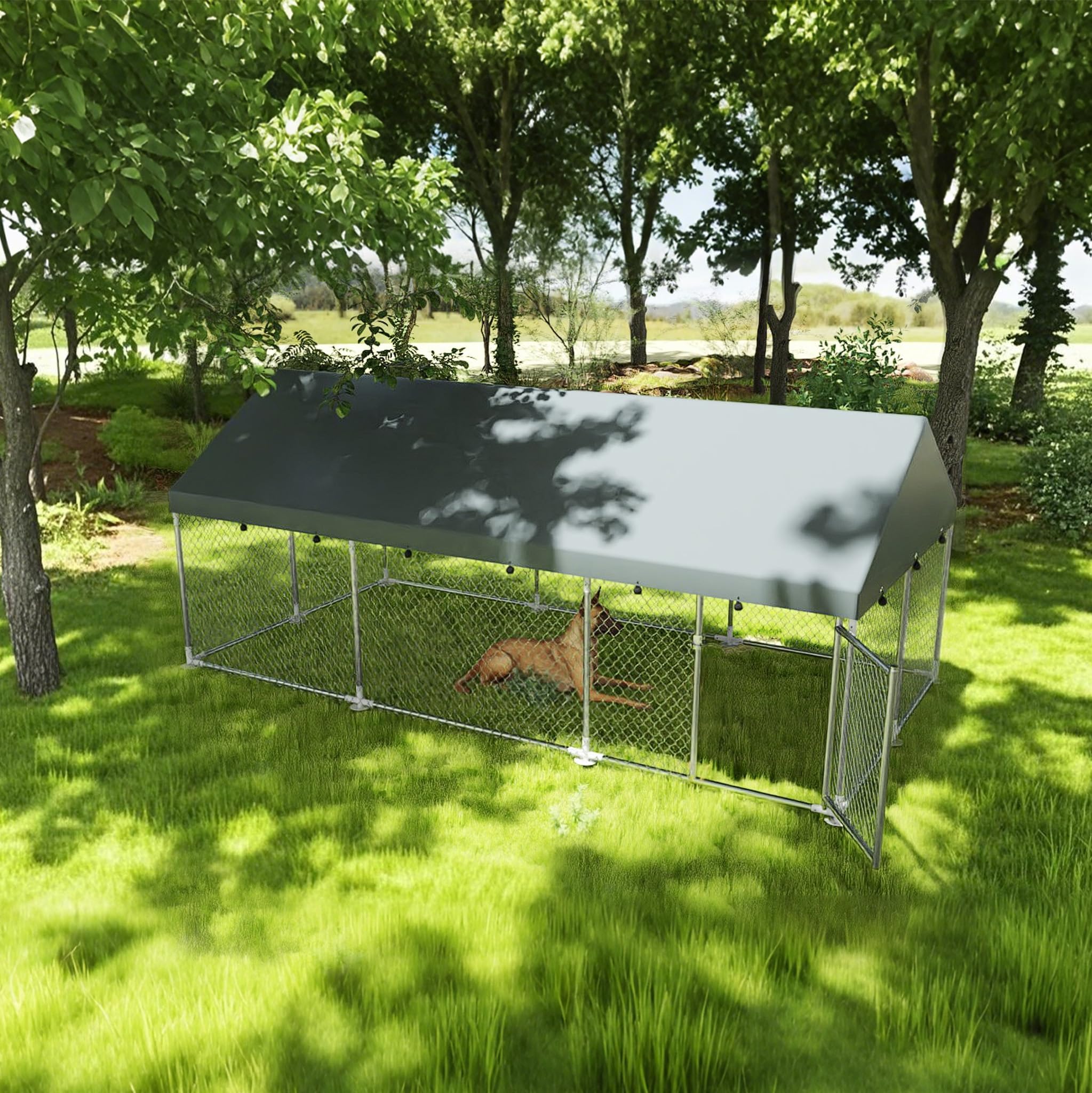 UISEBRT Hundezwinger Hundehütte Outdoor Hundehaus 400x200x165 cm UV- & Wasserdicht Hundekäfig mit Dach aus 420D Oxford-Gewebe Welpenlaufstall Verschließbares Riegelsystem und Sicheres Design