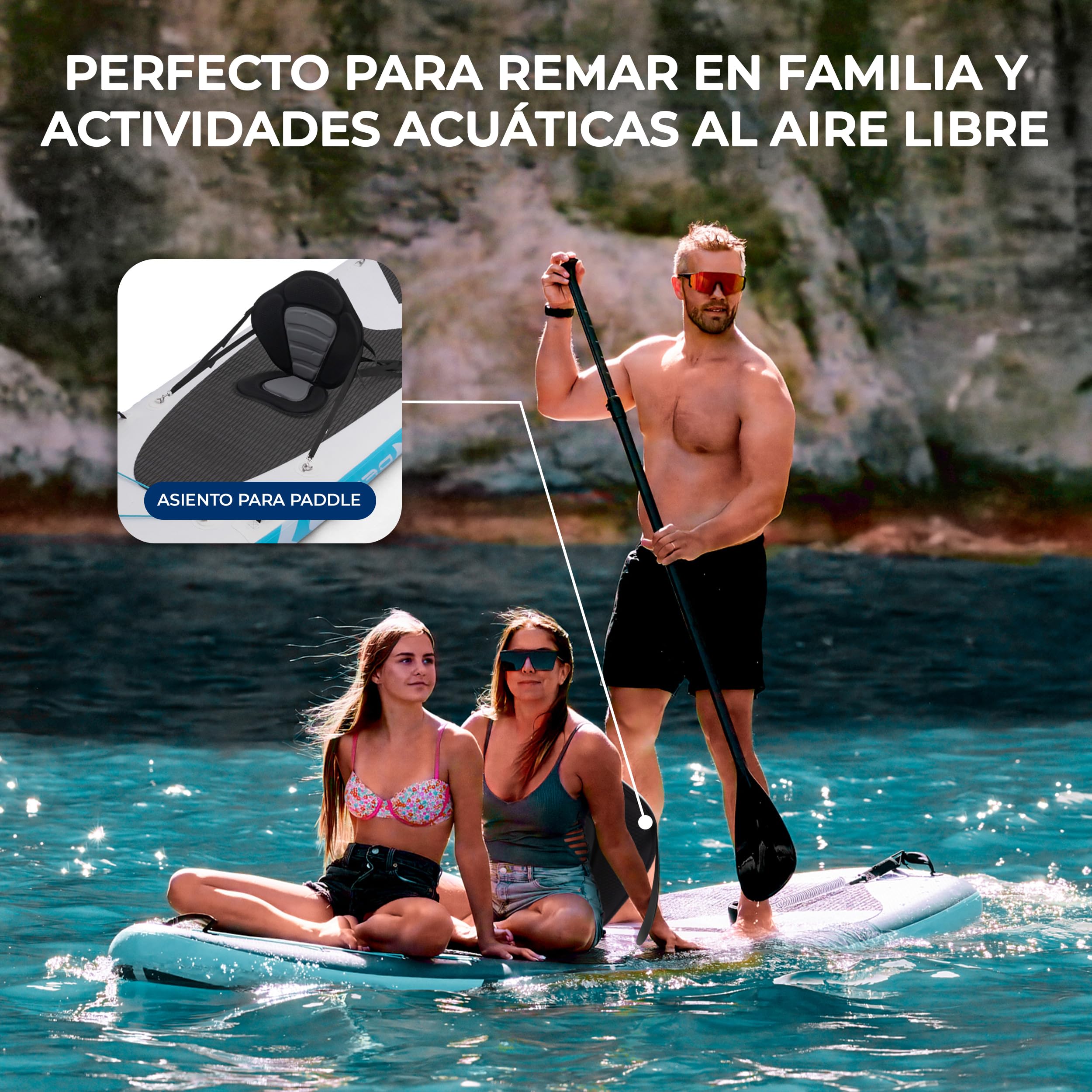 SereneLife Tabla de Paddle Surf Inflable XL, 371 cm, con Almohadilla EVA Antideslizante, Estable, 86 cm de Ancho, Accesorios Premium, Capacidad de 200 kg para 2 Adultos y 1 Niño