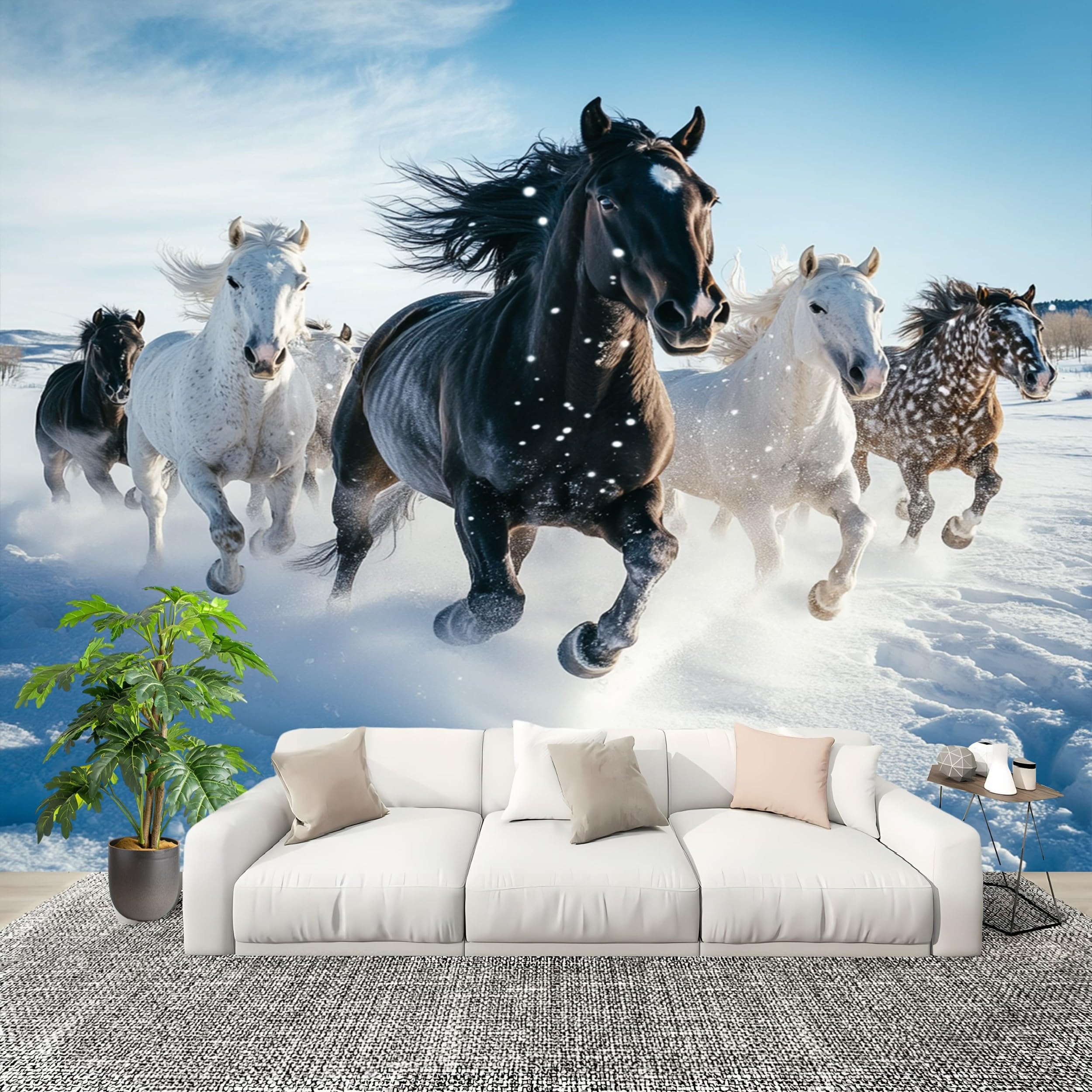 Papier peint intissé 3D chevaux 300x210 cm tapisserie panoramique lavable