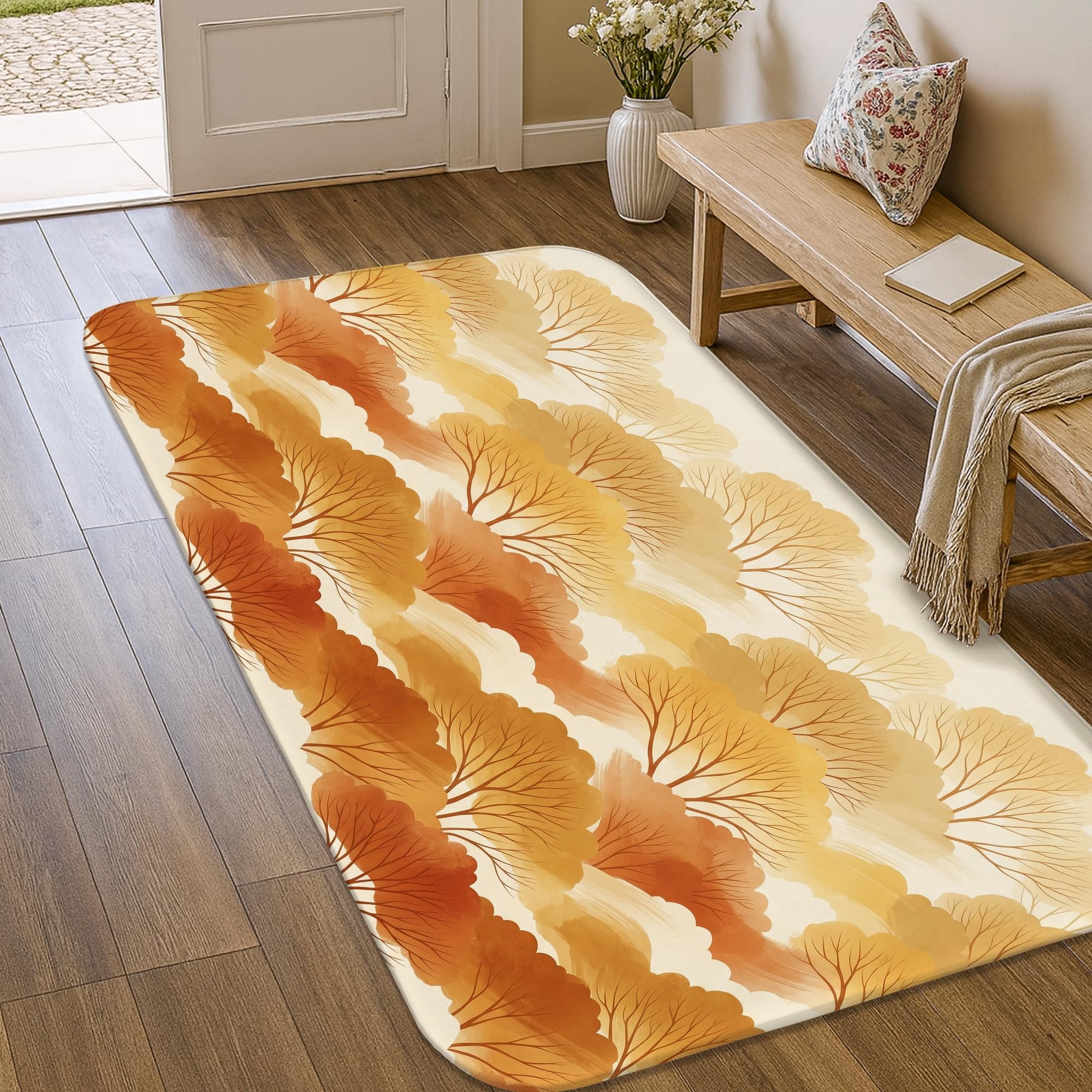 Alfombra de hojas naranja otoñal antideslizante para entrada y baño