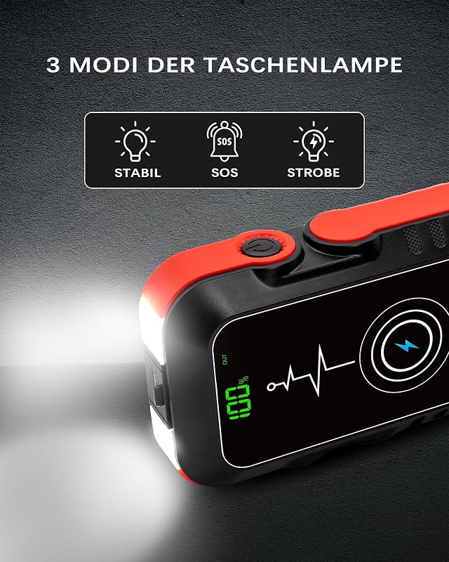 CAPTOK 16800 mAh Indítóakkumulátor 2000A Vezeték Nélküli Töltéssel és LED Lámpa