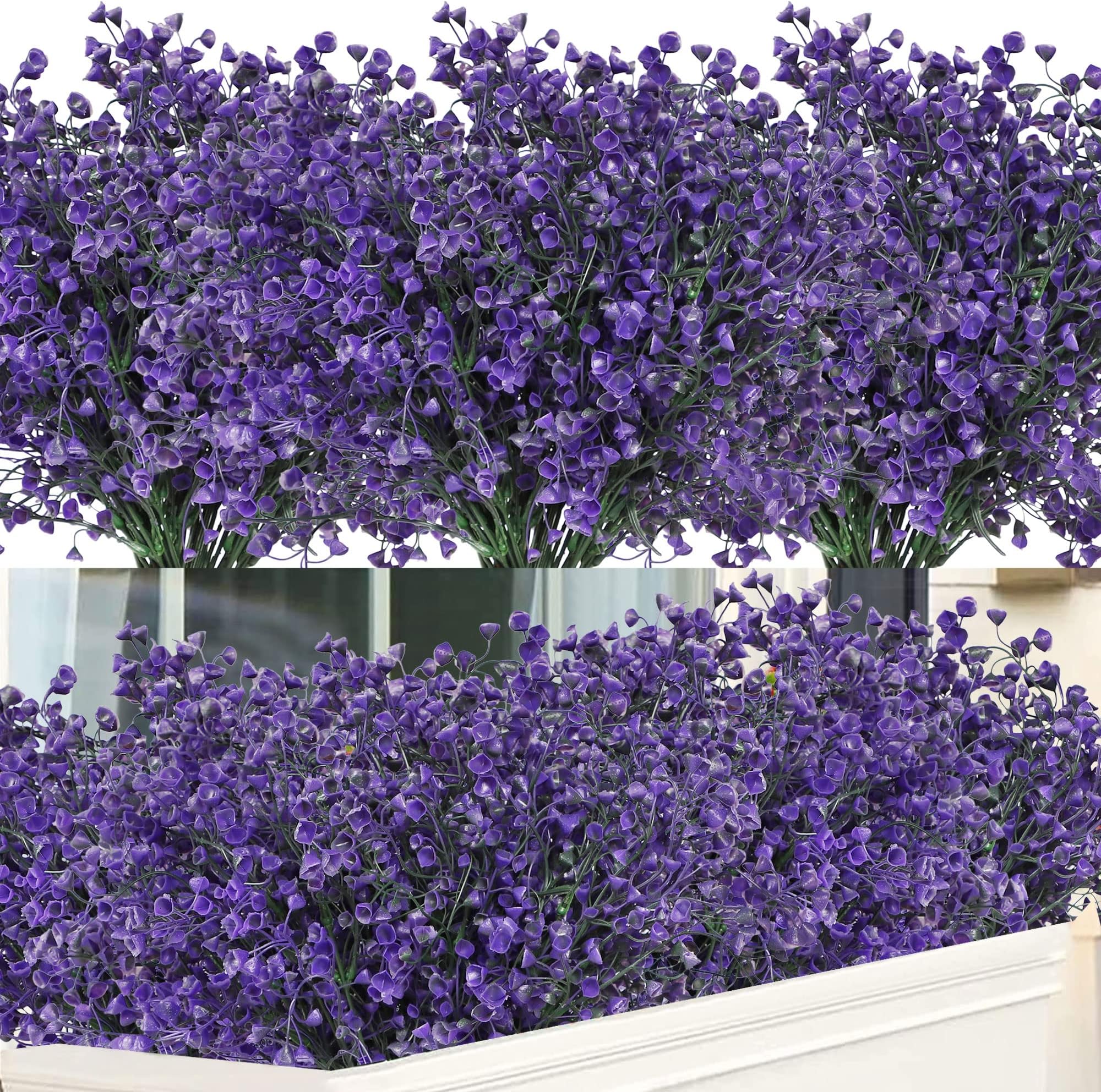 Homcomodar Artificial Plants Outdoors 6 Bundles Faux Boxwood Shrubs UV Resistant Faux Plastic Shrubs Bushes Greenery Plants for Window Box Garden Porch Patio Farmhouse Decoration(Purple)