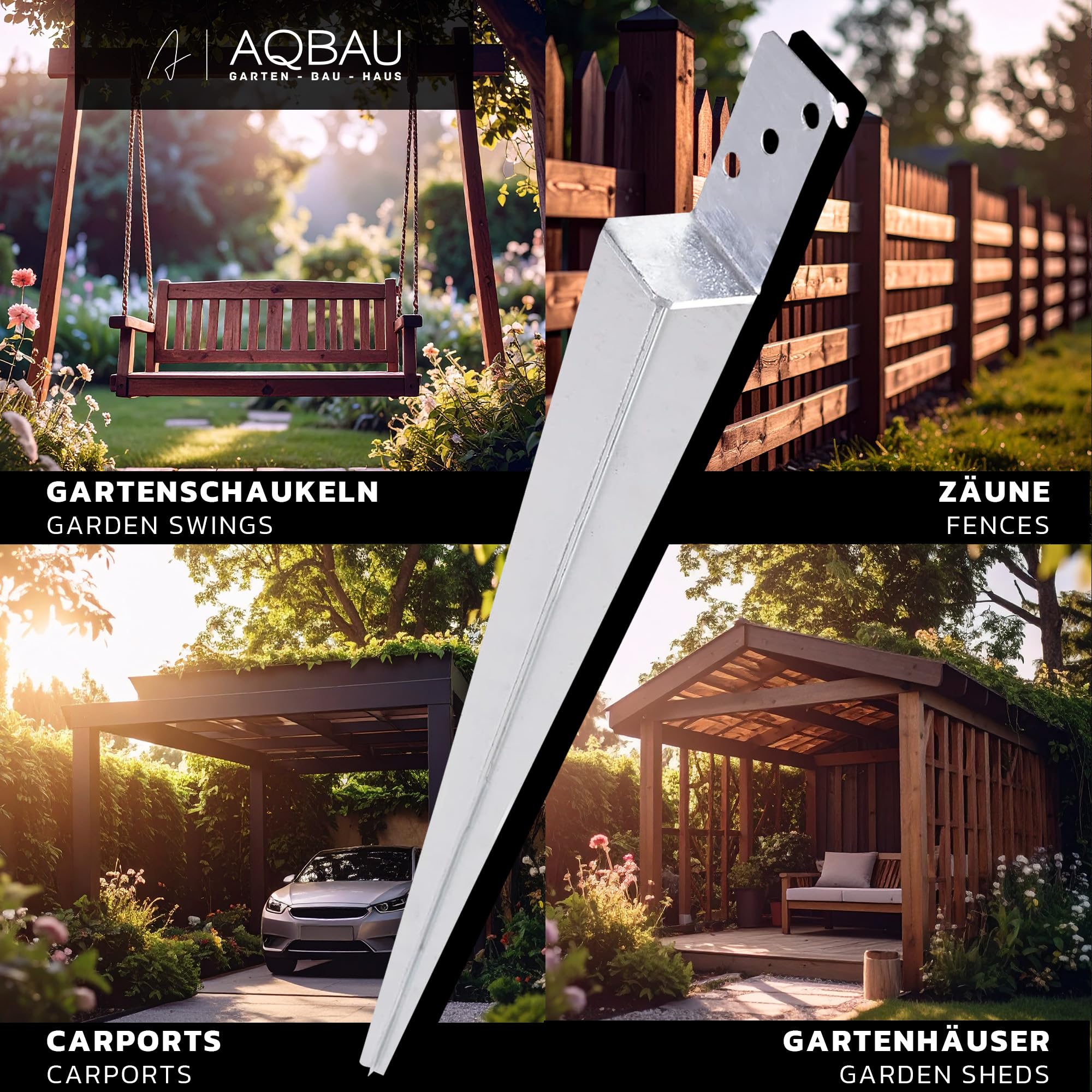 4er Set Pfostenträger 60x600 mm – Einschlaghülse L-Form feuerverzinkt – Bodenhülse für Holzpfosten, Pfostenanker, Bodenanker – Schwerlast Erdspieß für Carport, Pergola, Gartenbau
